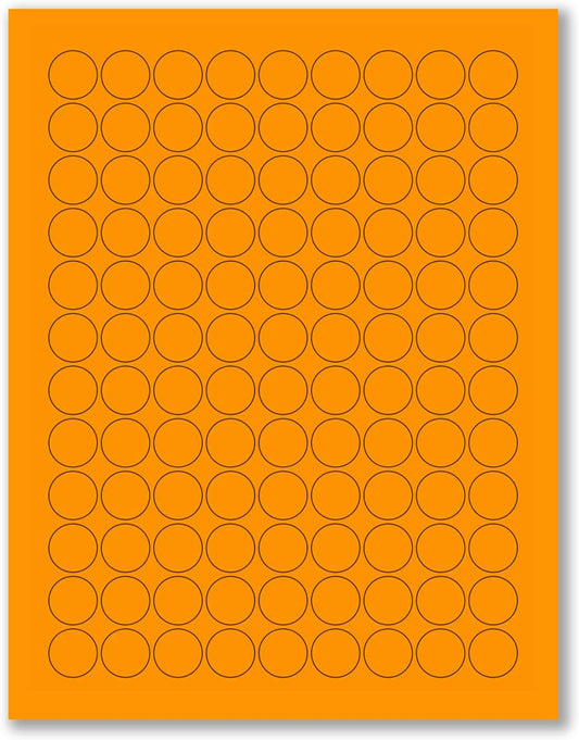 8-1/2 x 11" Fluorescent Labels for Laser & Inkjet Printer (Orange Fluorescent, 3/4" Round - 108 Per Page | 2700 Labels)