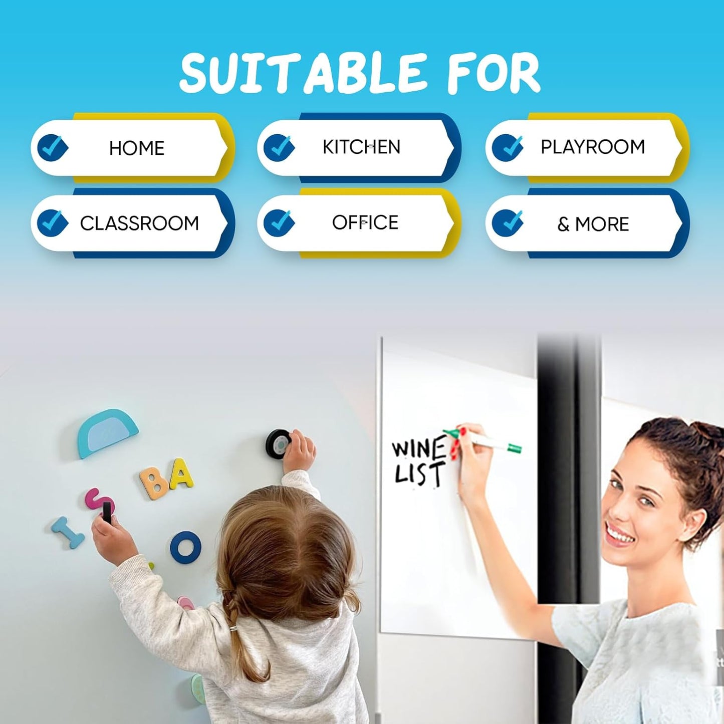YOUNGJQ Magnetic Whiteboard Contact Paper 20" x 12" Adhesive Dry Erase White Board Sticker for Wall Peel and Stick Wallpaper for Fridge Home Office
