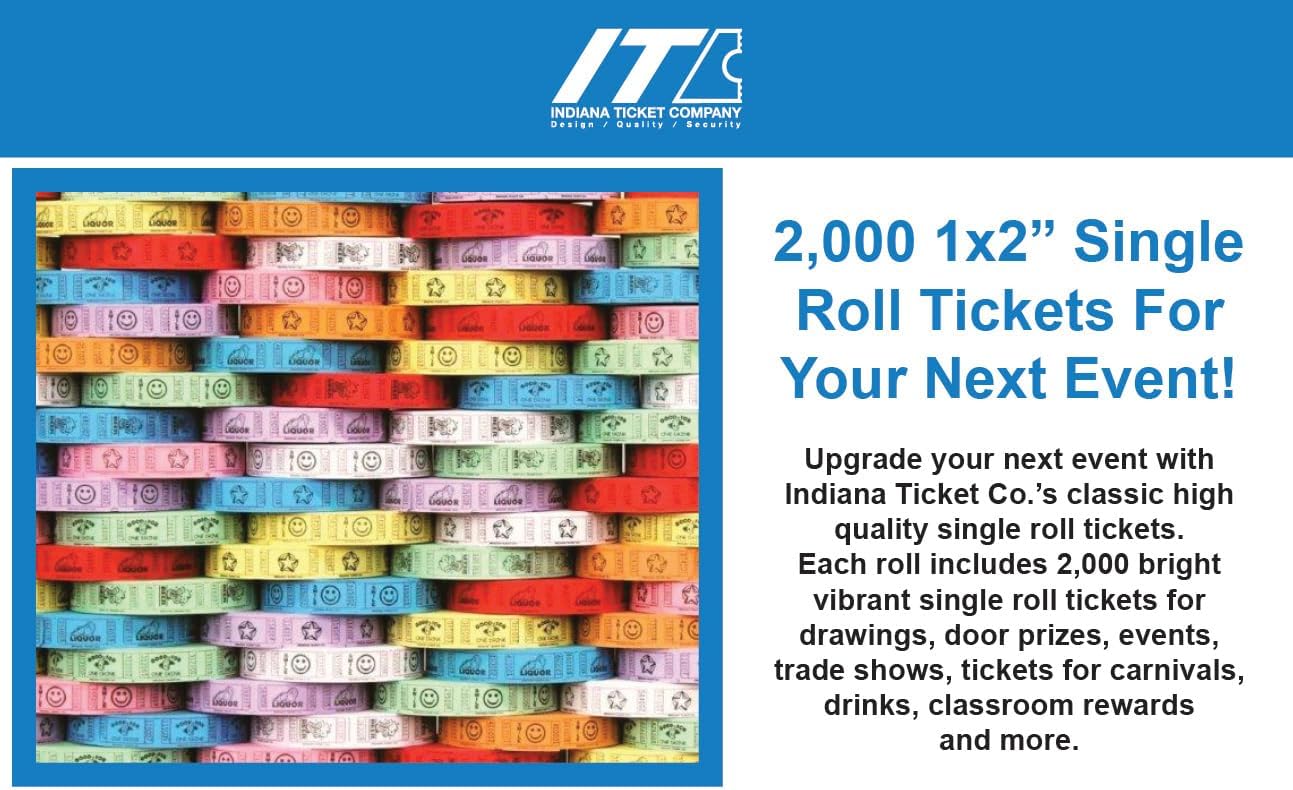 INDIANA TICKET CO. 2000 Raffle Tickets, Star, Green, Single Roll, Ticket for Events, Entry, Class Reward, Fundraiser & Prizes