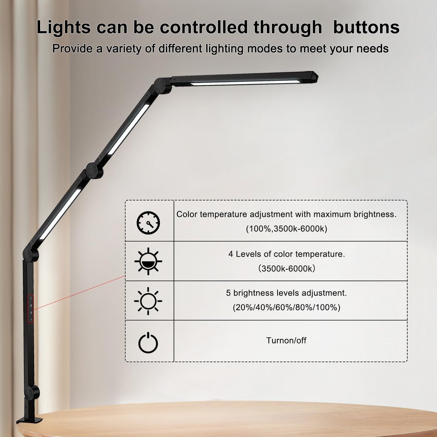 LED Desk Lamp with Clamp & Flexible Arm - 3 Light Sources, 4 Color Modes & 5 Brightness Levels, Eye-Caring Table Light with Memory Function