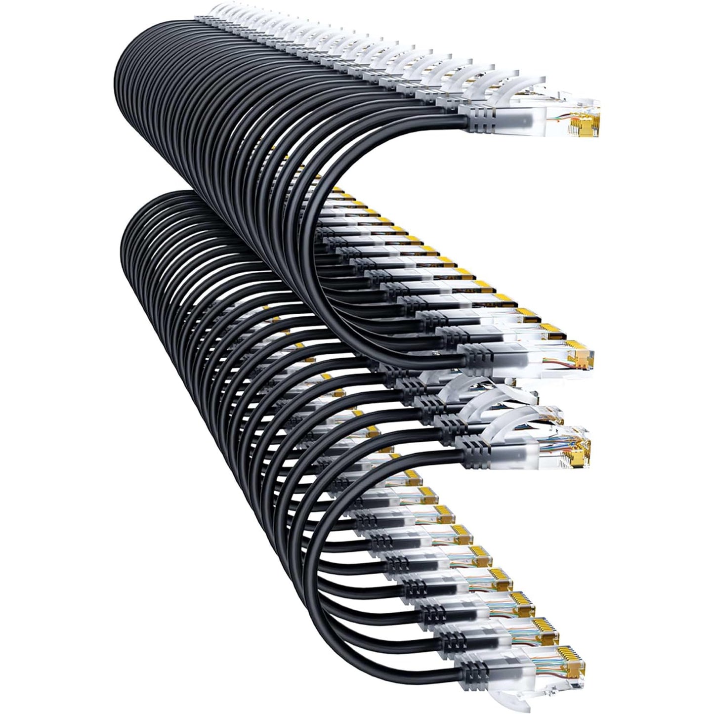 Cat6a Patch Cables 0.5ft (48 Pack) Slim, Cat6 Ethernet Patch Cable Pure Copper, Flexible Cat 6 Patch Cable 550MHZ 10G, Space-Saving Cat 6A Network Cables for Patch Panel Black