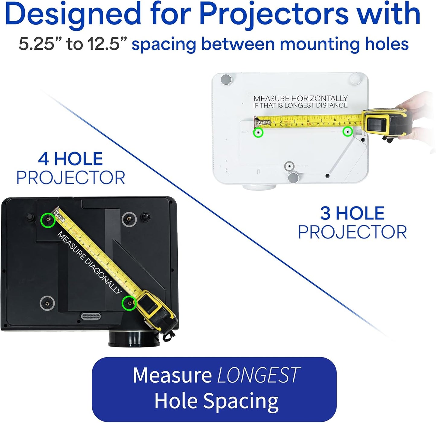 VIVO Universal Extending Ceiling Projector Mount, Height Adjustable Projection, White, MOUNT-VP02W