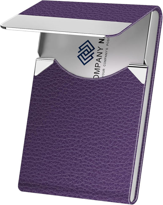 Business Card Holder with Ultra Slim Design, Business Card Case with Premium PU Leather, Suit Pocket Metal Card Holder for Women/Men, Magnetic Closure Quick Access Cards