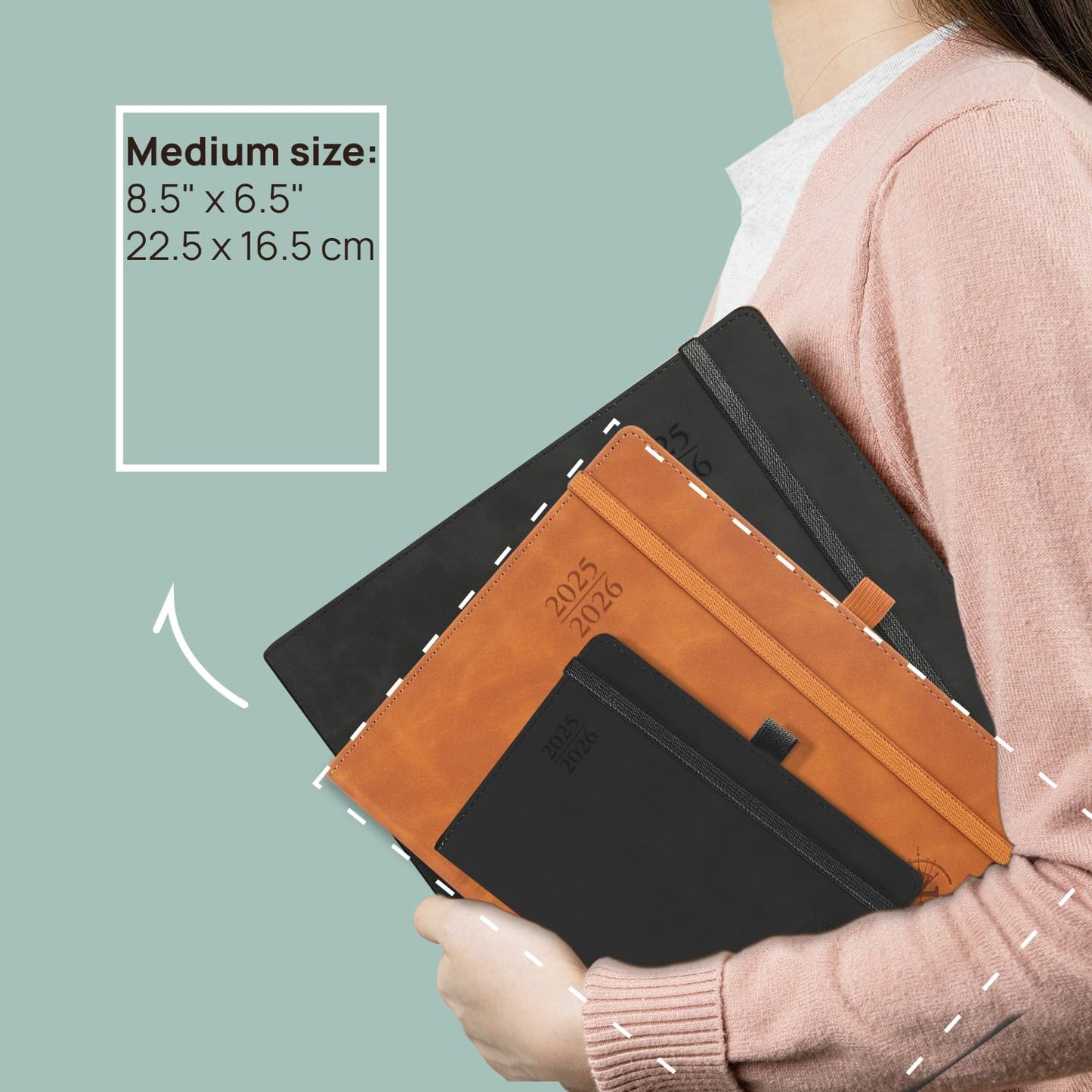 POPRUN Planner 2025-2026 Weekly Notebook (Medium 6.5''x 8.5'') Academic Calendar (JUL.25 - JUN.26) Appointment Book with Monthly Tabs, Leather Soft Cover, Inner Pocket, 100 GSM - Petrol Green