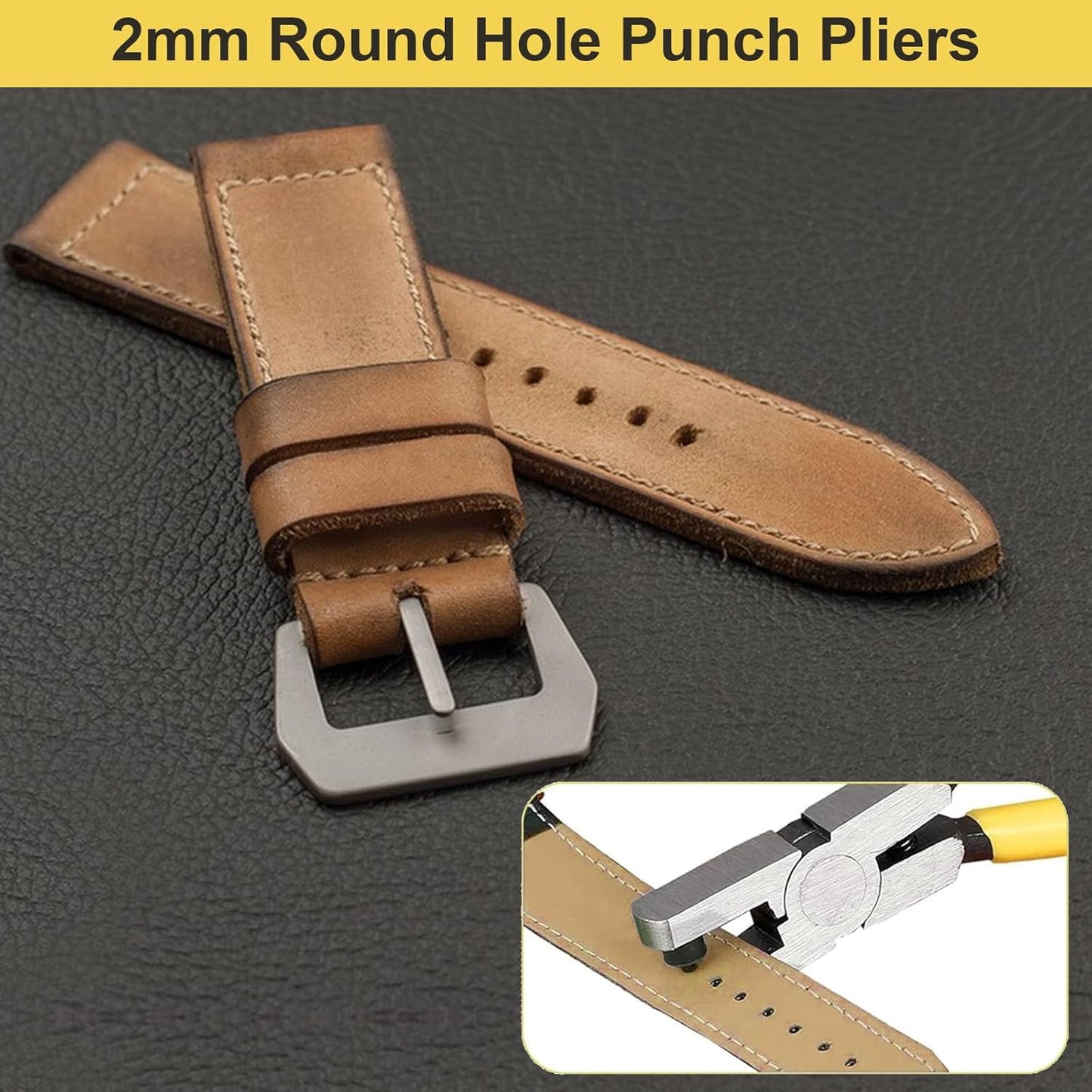 2.0mm Steel & Plastic Leather Hole Punch Tool - Precision Hand Puncher for Watch Bands, Belts, Dog Collars, Shoes, DIY Crafts (Yellow Handle, Long-Lasting & Portable)‌