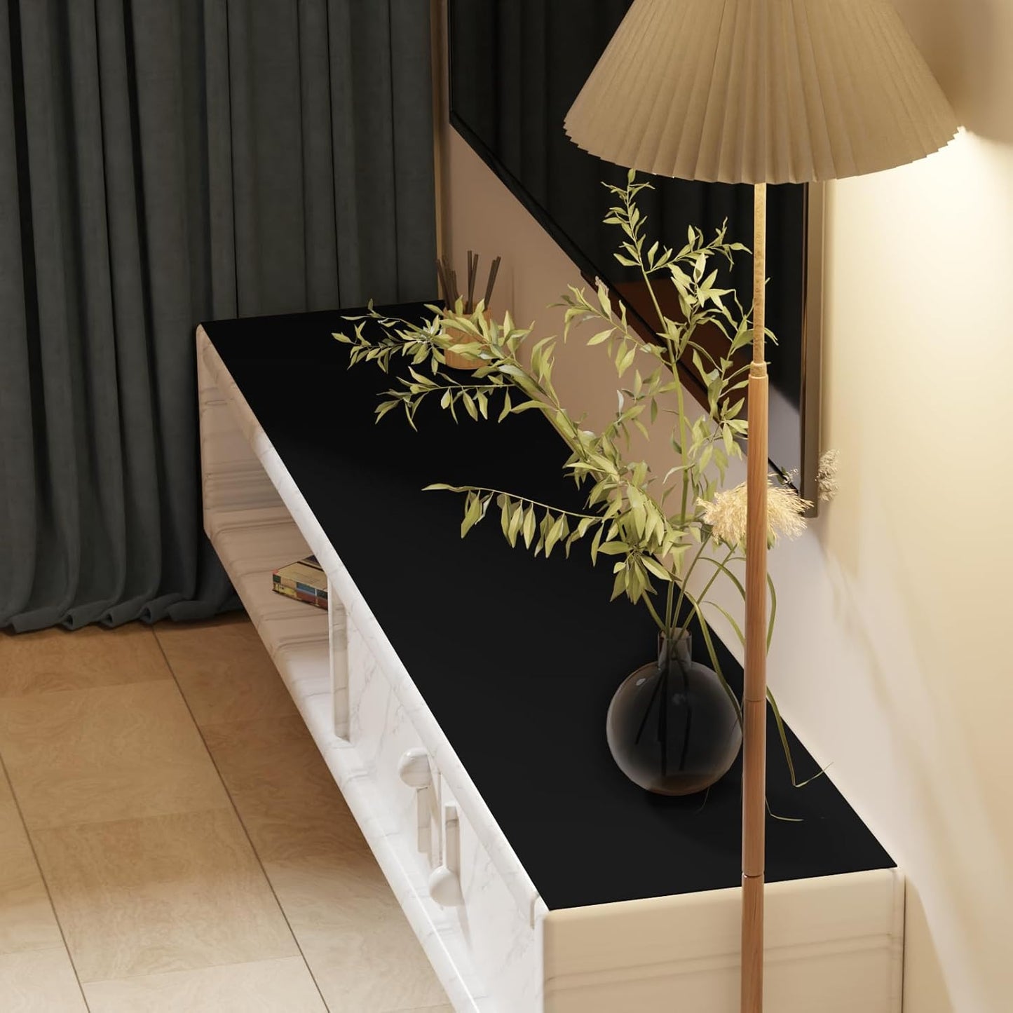 Leather Desk Mat,1.8mm Thick,12x60 Inch Desk Cover,Desk Protector Mat,Dresser Cover Top,Vanity Protector Mat,Vanity Cover,Vanity Cover Top Protector,Black Table Protector(Black+Black,12×60)