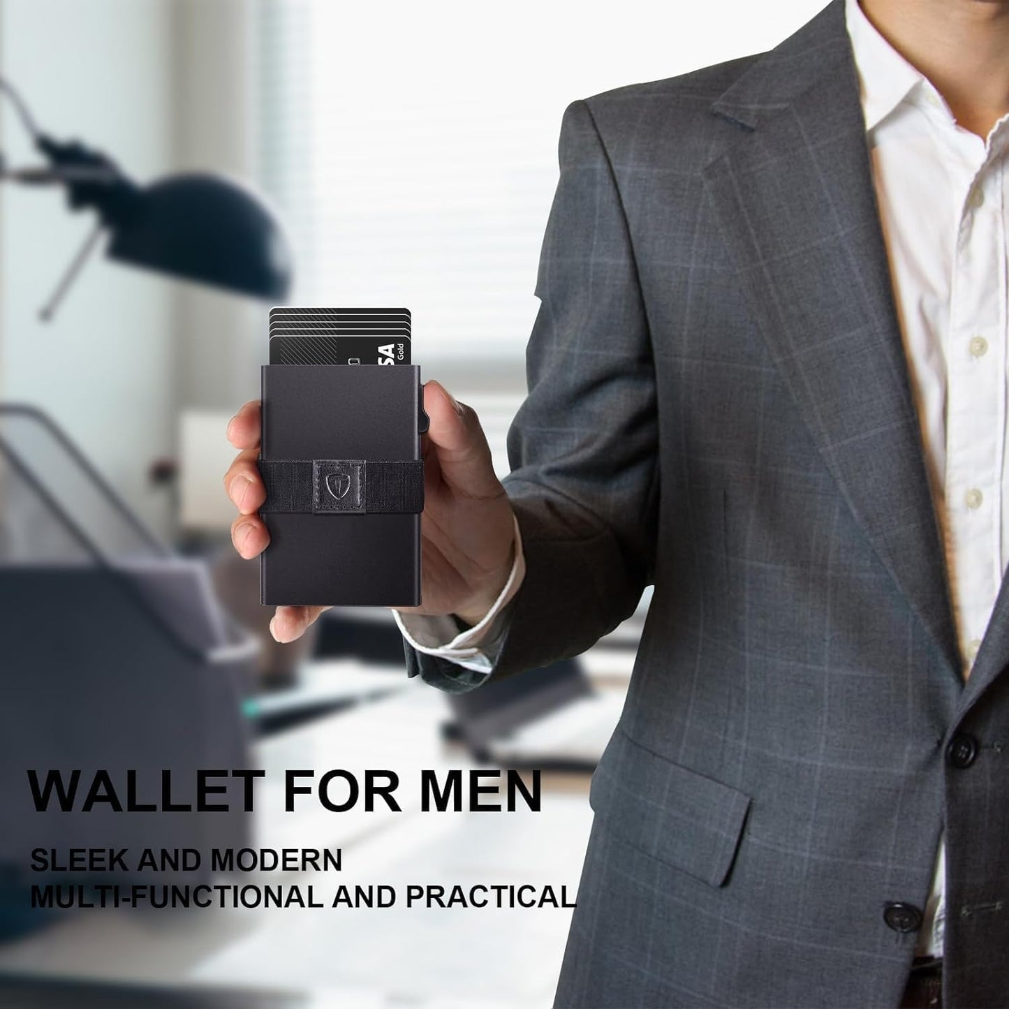 Slim Pop Up Wallets,Men's Front Pocket Card Holder with RFID Blocking Expandable Backplate & Cash Band Aluminum Minimalist Wallet Gift for Boyfriend/Dad/Friends Holds 12+ Cards,Grey