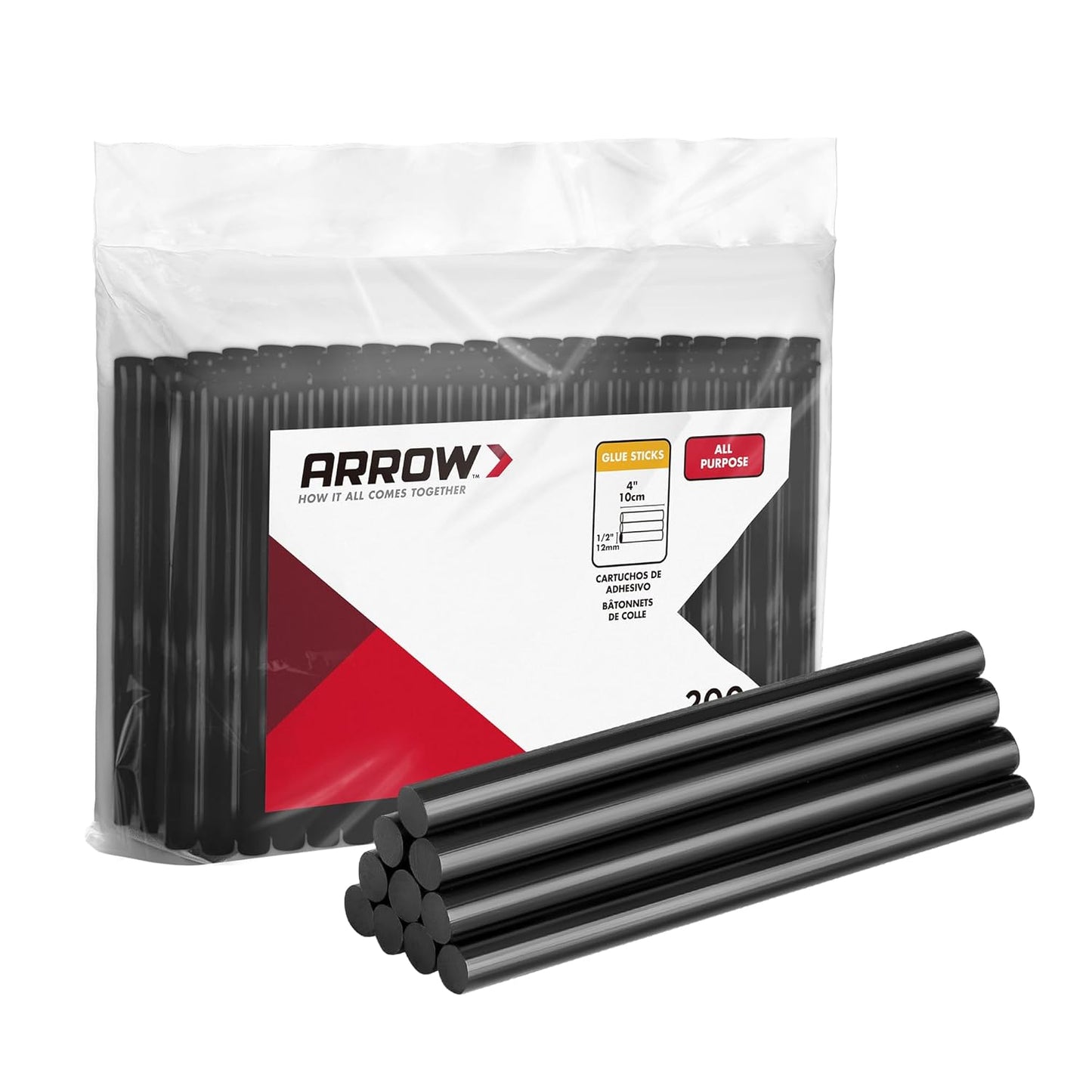 Arrow Mini Hot Glue Sticks, 200 Pack Black Glue Gun Sticks, 4" and 5/16'' Diameter High Viscosity All-Purpose Gun Stick for DIY Art, Craft General Repairs, Festival Home Decoration