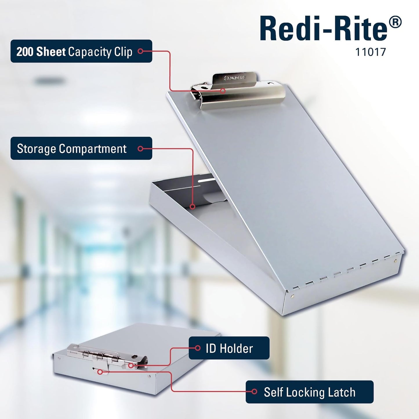 Saunders Recycled Aluminum Redi-Rite Storage Clipboard with Self-Locking Latch – Lightweight, Weather-Resistant Lacquer Finish Stationery Box. Office Products, Silver, Letter