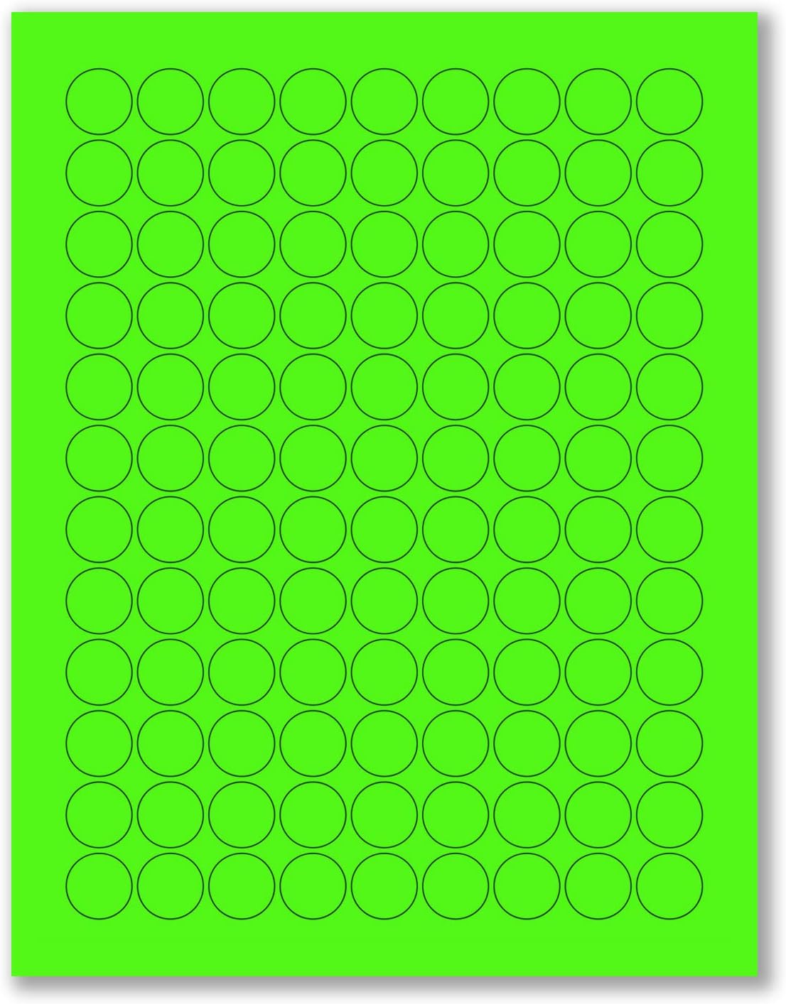 NextDayLabels - 8-1/2 x 11 Neon Color High Light Fluorescent Labels for Laser & Inkjet Printer (Green Fluorescent, 3/4" Round - 108 Per Page | 2700 Labels)