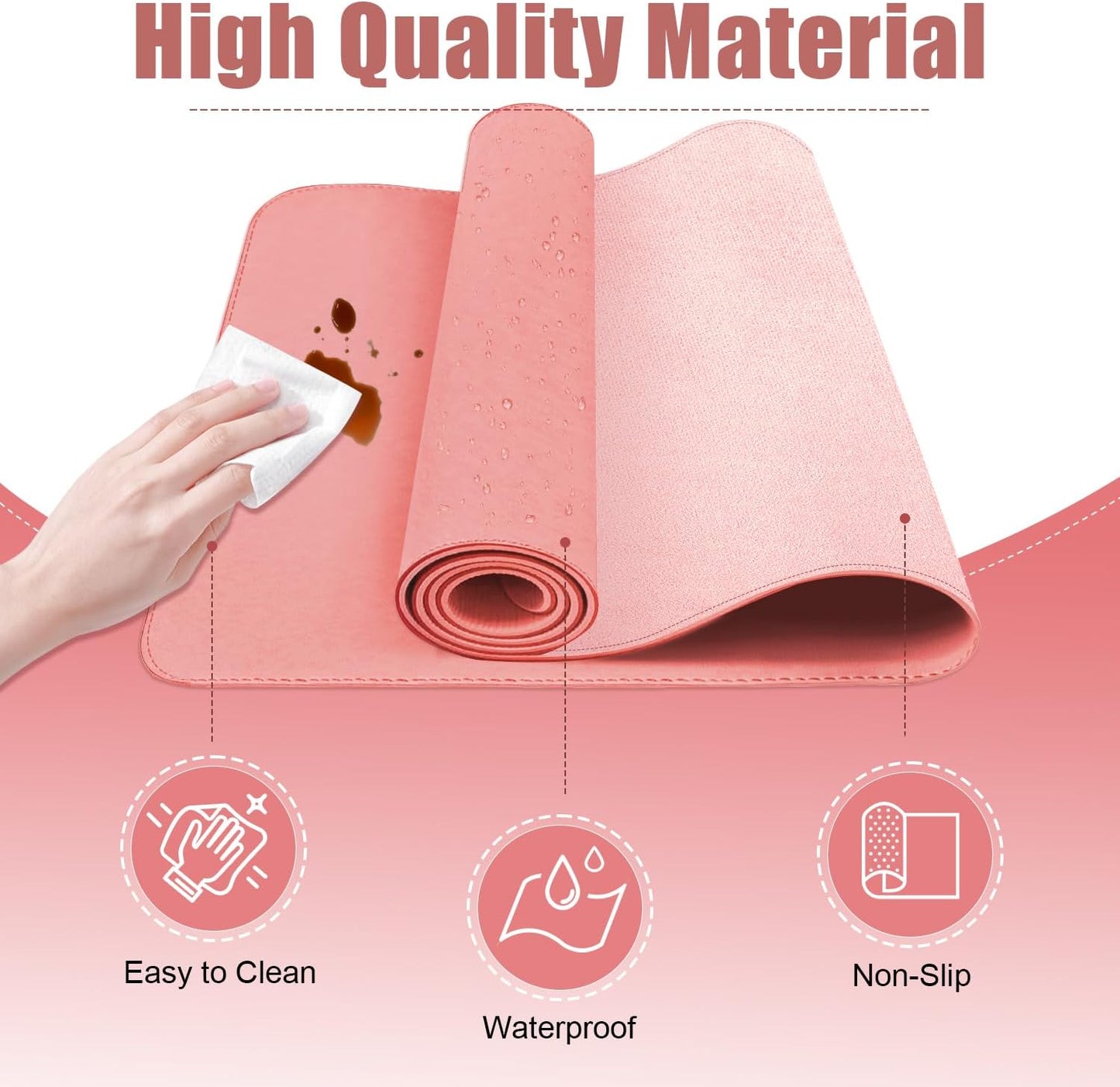 Leather Desk Pad Protector, 39.4'' X 17'' Large Mouse Pad, Office Desk Mat, Non-Slip PU Leather & Suede Base Desk Blotter, Laptop Desk Pad, Desktop Mat for Office Home, Sweet Pink