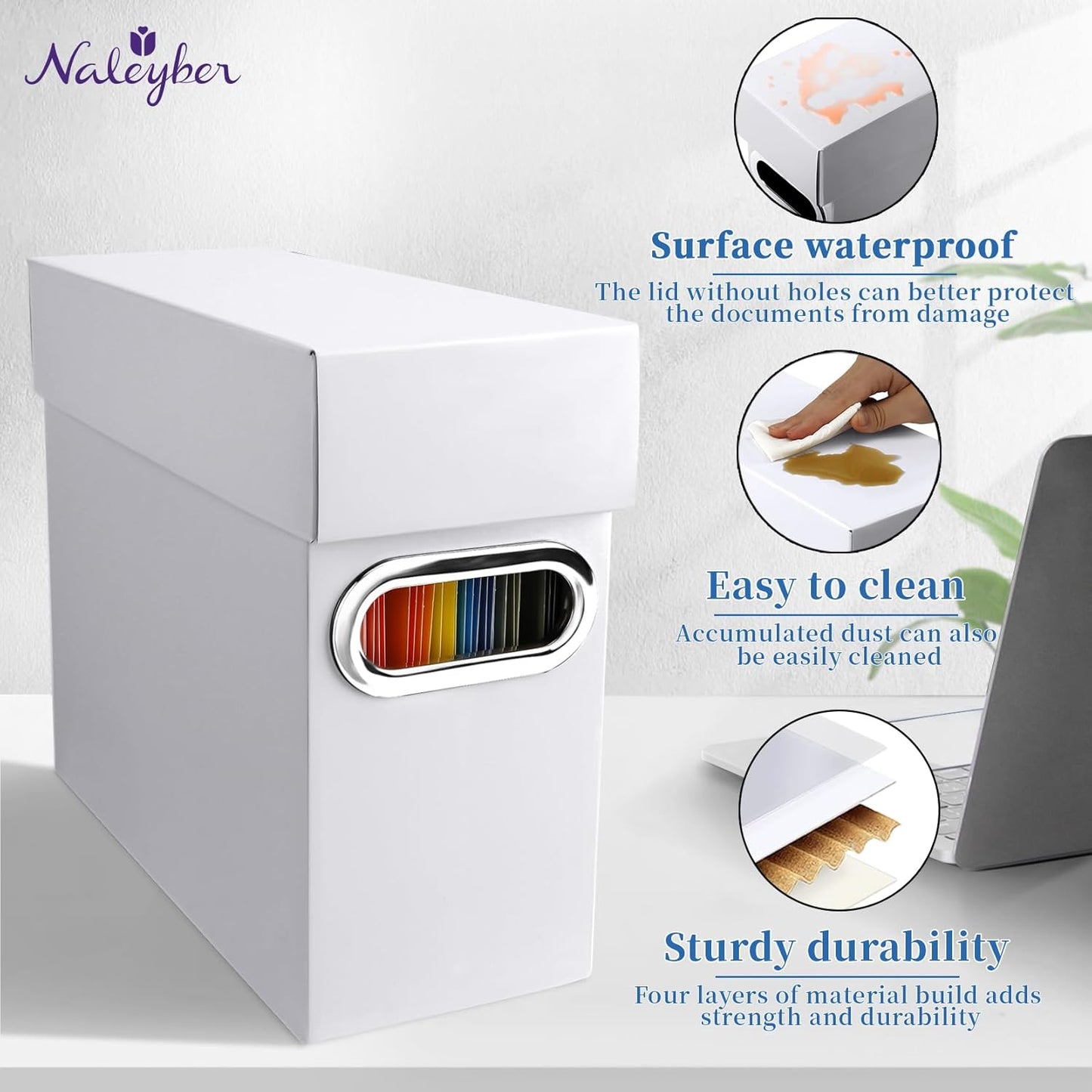 File Organizer Box with Lid, Collapsible Hanging File Folder Storage Boxes for Documents, Portable Filing Organizer for Office, Home, Classroom(White, 2 Pack)
