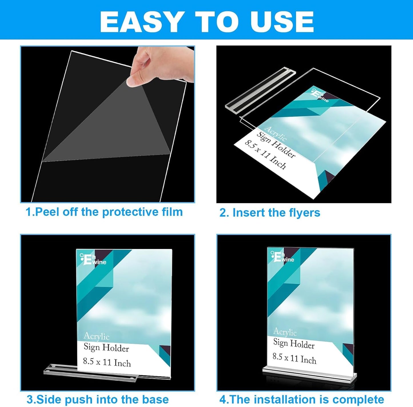 EHWINE Acrylic Sign Holder 8.5 x 11, 10 Pack Double-Sided Stand up Table Top Sign Holders, Clear Acrylic Picture Frame Menu Flyer Paper Holder Display Stand for Office Business Store Wedding Party