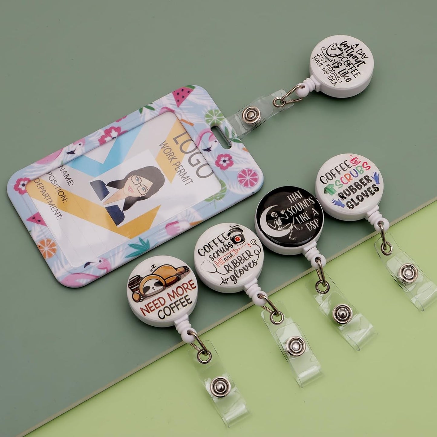 15 Pcs Funny Badge Reels Retractable Badge Holders,Id Badge Holder Retractable Clip,Cute Badge Reel Retractable Lanyards for Id Badges- Perfect for Men & Women Coworkers
