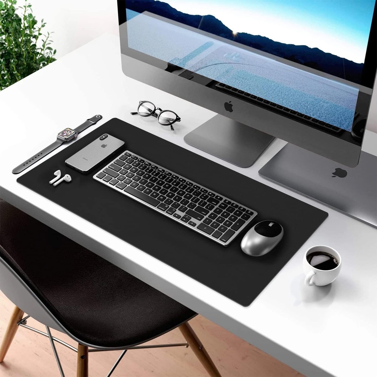 Aothia Double-Sided PU Leather Desk Pad - Non-Slip Large Mouse Pad & Desk Mat for Office, Home - Waterproof, Easy to Clean, Durable Dual-Sided Surface (36" x 17", Black)