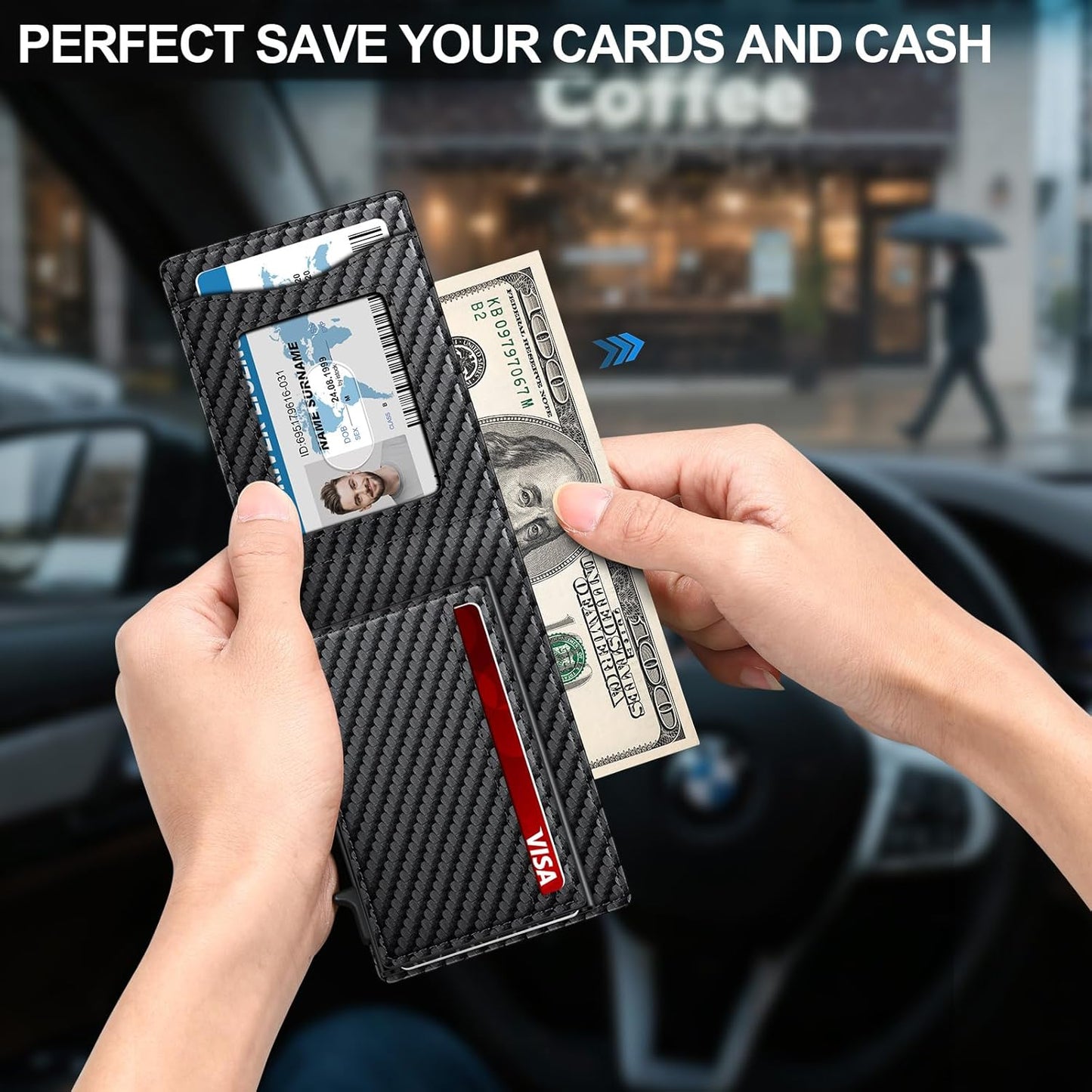 Wallet for Men Wallet with Slim Pop Up Card Holder for 12-14 Cards, RFID Blocking Bifold Minimalist Smart Wallet, Credit Card Holder with ID Window & Cash Slot, Compact Metal Card Case, Gifts for Men
