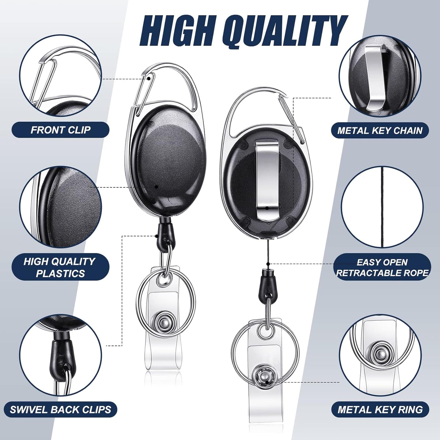 100 Pack Retractable Badge Reels Bulk Heavy Duty Badge Reel Holders with Carabiner Belt Clip and Keychain for Lanyard Card Nurse School Office Employee (Multi Color)