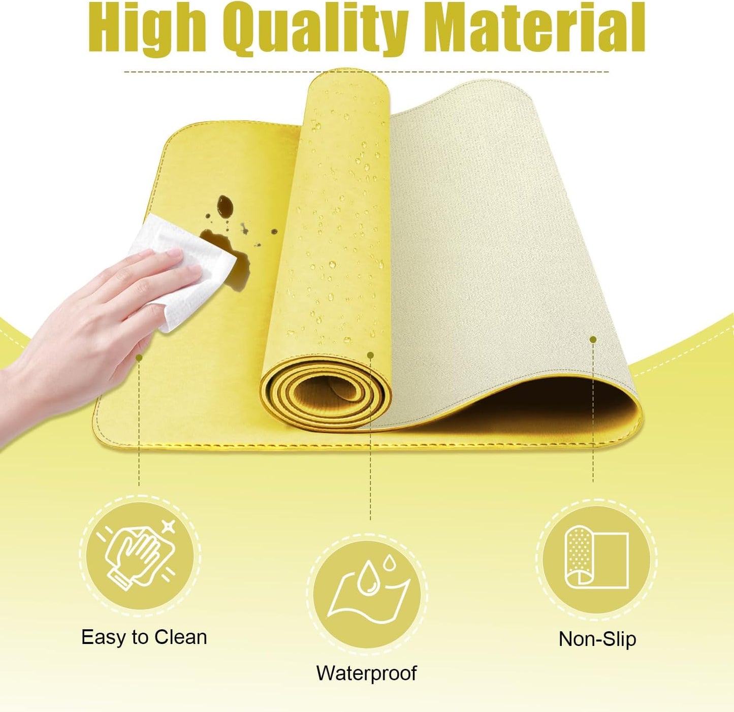 Leather Desk Pad Protector, 39.4'' X 17'' Large Mouse Pad, Office Desk Mat, Non-Slip PU Leather & Suede Base Desk Blotter, Laptop Desk Pad, Desktop Mat for Office Home, Yellow