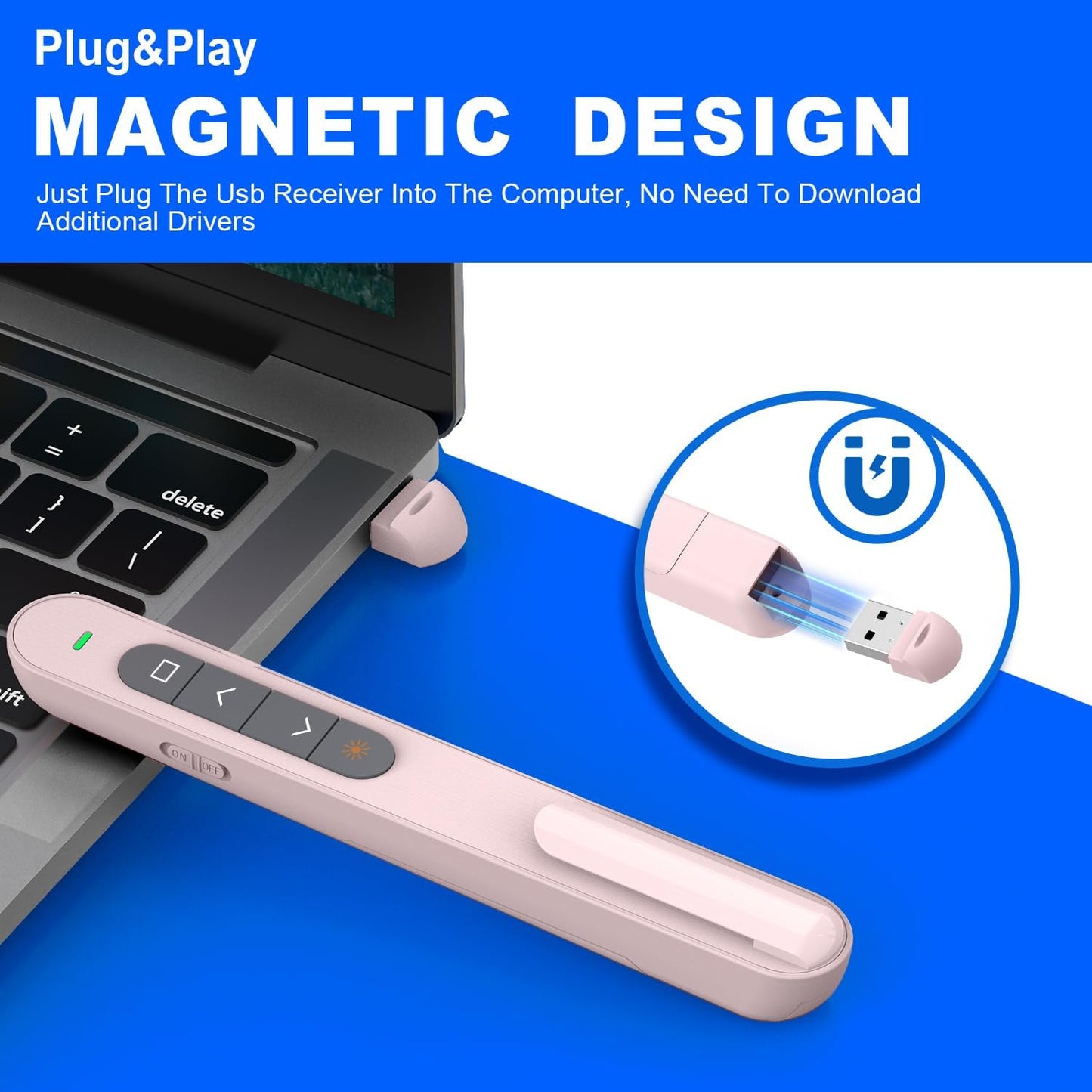 QUI Presentation Clicker for PowerPoint, RF 2.4GHz USB Wireless Presenter Remote with Volume Control, PowerPoint Clicker Slide Advancer for Mac, Windows, Laptop, Keynote
