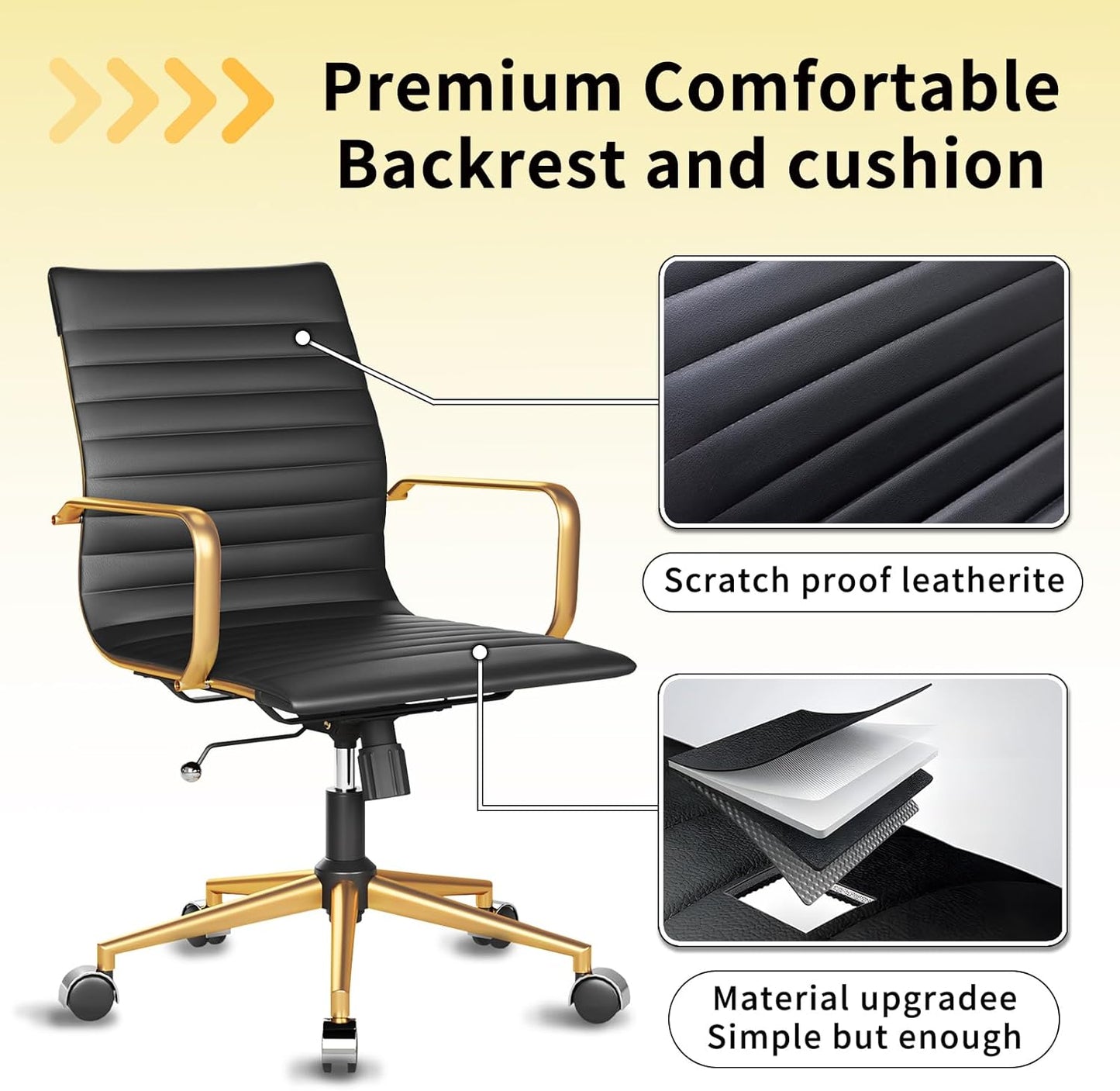 Chair, Desk Computer Chair ，with Armrests ，Ergonomic Office Chair for Home and Office, 17.32 x 22.83 x 35.43 inches, Multiple Colors (Gold Black)
