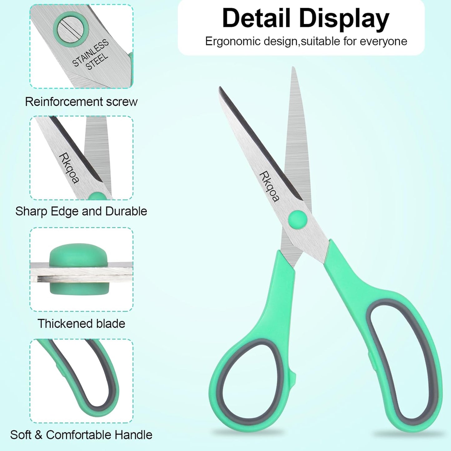 Black-Purple Scissors Pack, Rkqoa 8" Adult Scissors All Purpose - Comfort-Grip Sharp Shears for Office School Sewing Fabric Craft Art Supplies, Teacher/Class Everyday use, Classroom Must have