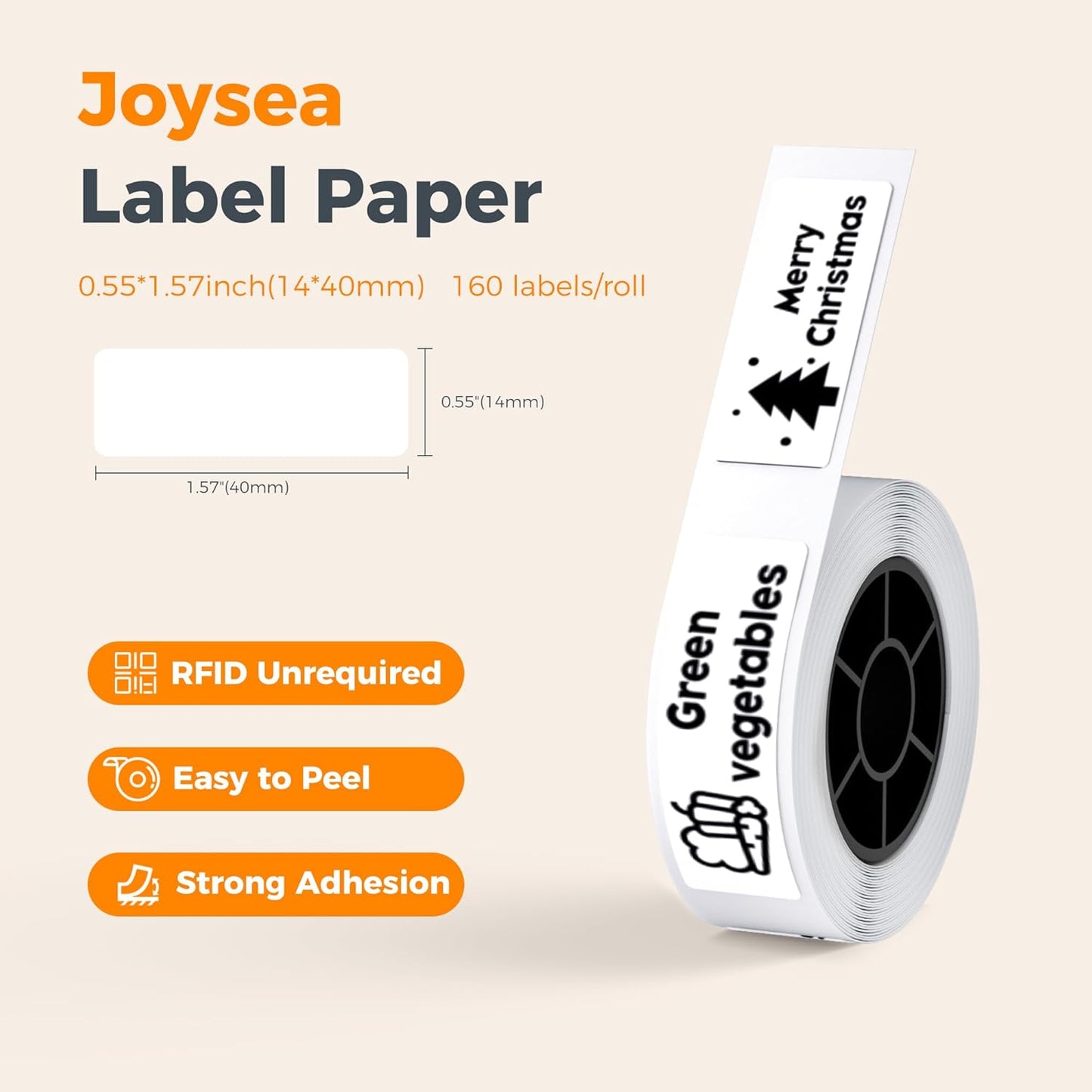 Joysea OP1 Label Maker Tape, 14 * 40mm(0.55"*1.57") Thermal Sticker Paper Without RFID, Waterproof Self-Adhesive Labeling Refills for Home Office Organization, 1 roll, 160 pcs