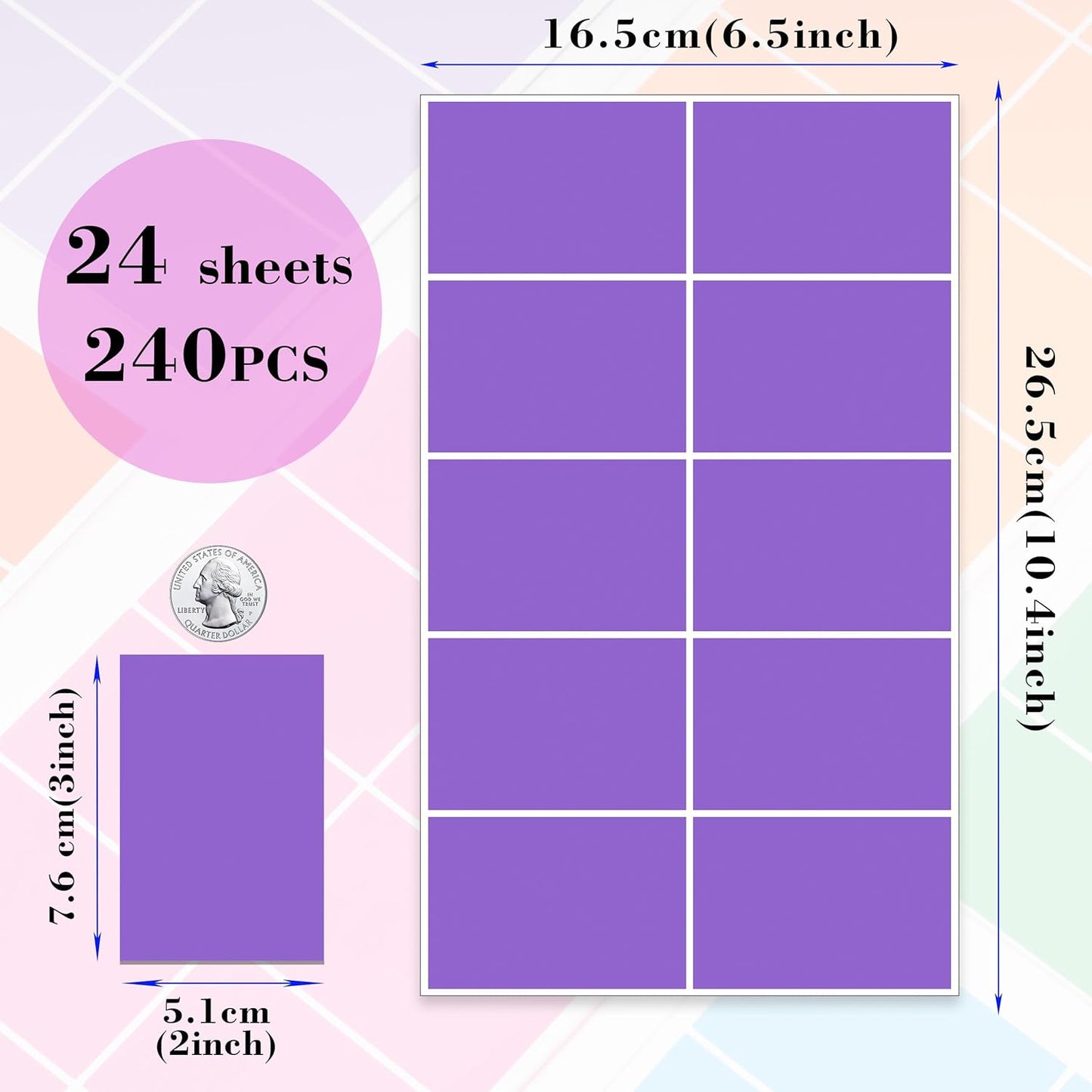 240 PCS Colored Labels Stickers 3 x 2 Inch Rectangular Moving Labels 8 Colors Large Color Coding Labels - Light Color