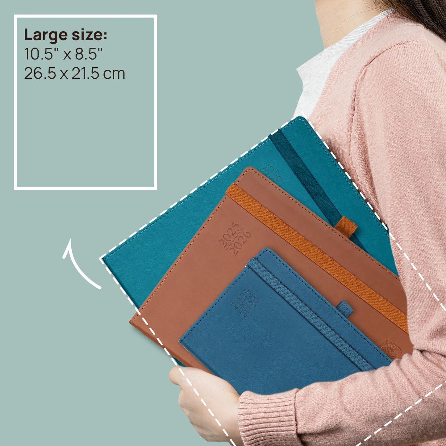 POPRUN Planner 2025-2026 (Large - 8.5'' x 10.5'') Academic Weekly Calendar (July 2025 - June 2026) with Hourly Time Slots, Monthly Tabs, 100GSM Thick Papers, Leather Soft Cover - Pacific Green