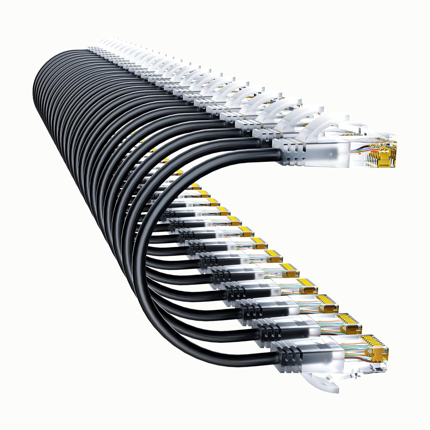 Cat6a Patch Cables 3ft (24 Pack) Slim, Cat6 Ethernet Patch Cable Pure Copper, Flexible Cat 6 Patch Cable 550MHZ 10G, Space-Saving Cat 6A Network Cables for Patch Panel, Black