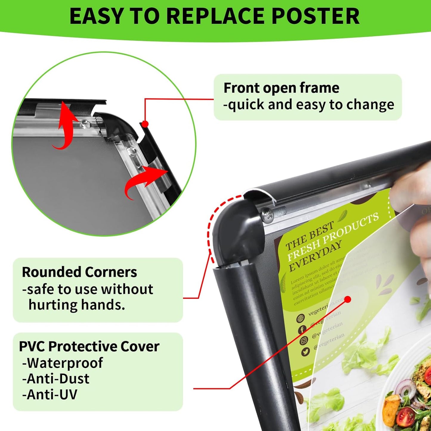 Adjustable Pedestal Sign Holder Stand 11x17Inch, Floor Standing Poster Sign Stand, Aluminum Frame for Vertical/Horizontal View Sign Stand,Outdoor/Indoor Standing Sign Holders(Black,Round)