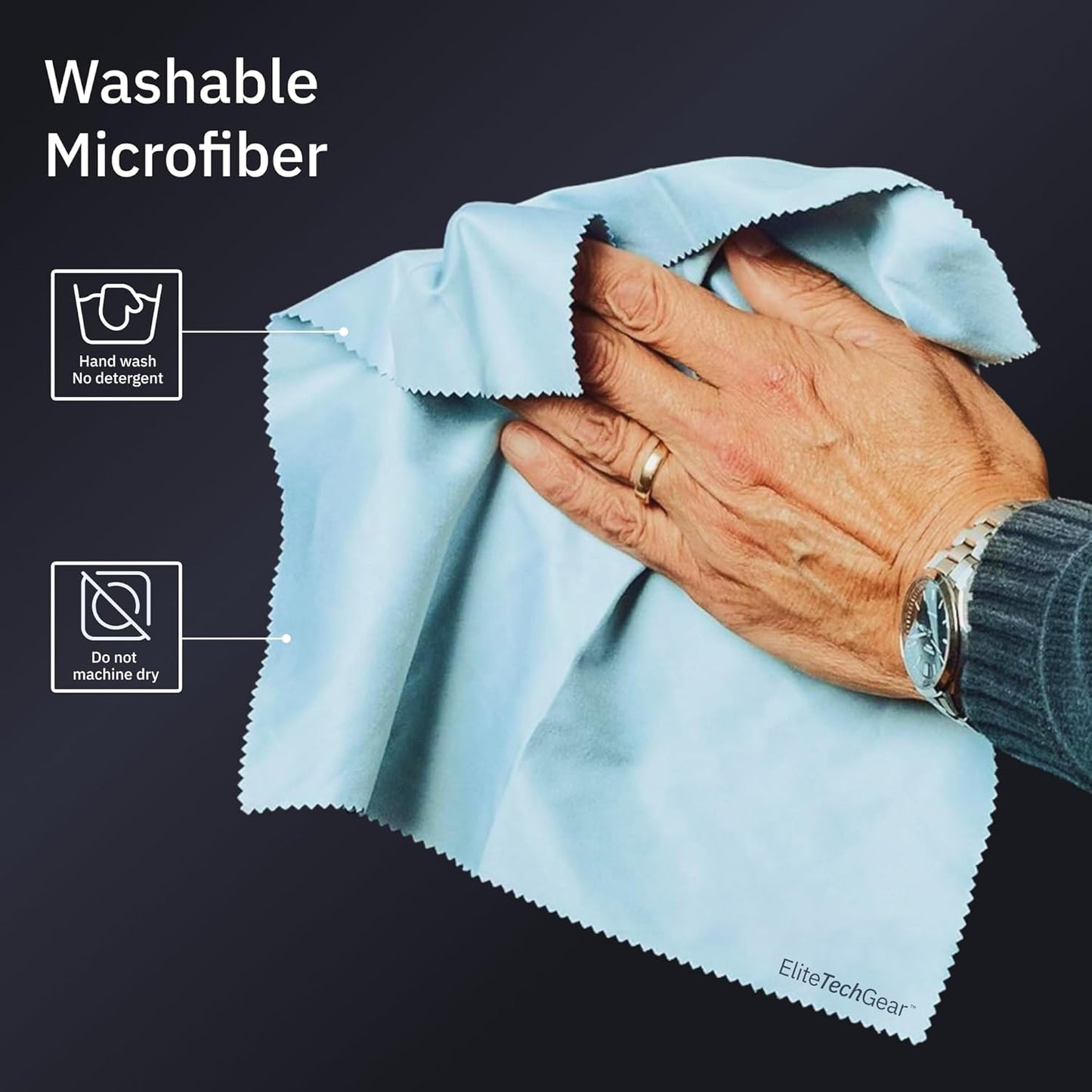 Elite Tech Gear Microfiber Cleaning Cloth 12-Pack - 12"x12" Oversized, Washable & Durable for Glasses, Lenses, Electronics & Screens - High Tech Quality Material