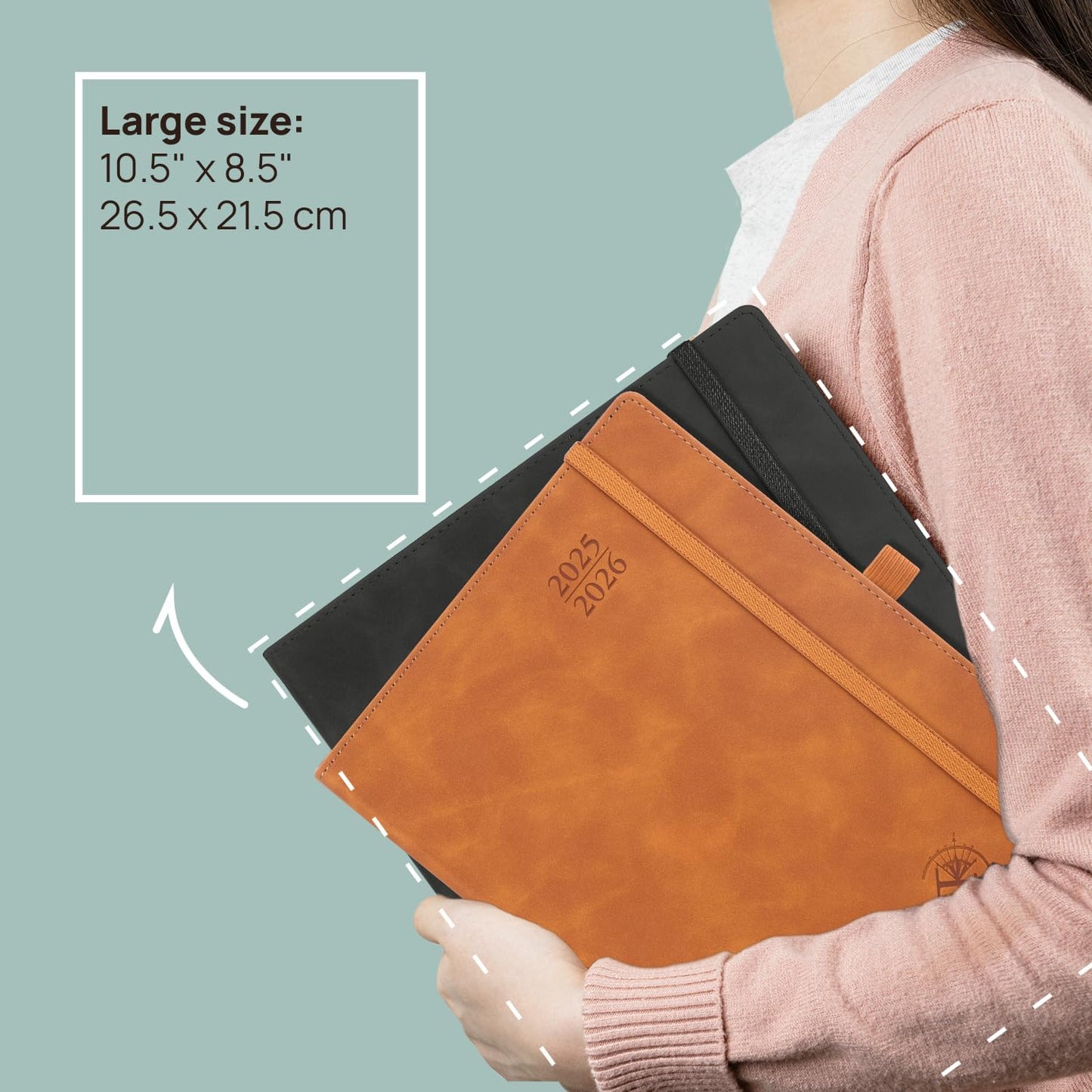 POPRUN Planner 2025-2026 Weekly Notebook (Large 8.5''x 10.5'') Academic Calendar (JUL.25 - JUN.26) Appointment Book with Monthly Tabs, Leather Soft Cover, Inner Pocket, 100 GSM - Petrol Green