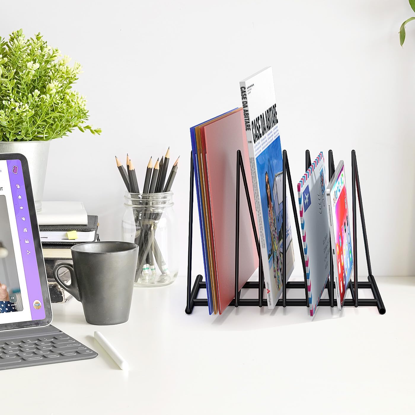 Set of 2 Upgraded Triangle File Folder Rack,7 Sections File Holder,File Storage Sorter/Stand,Desktop File Organizer,Wire Organizer Rack,Magazine Folder Holder,Letter/Legal, Anti-Scratch/Rusty