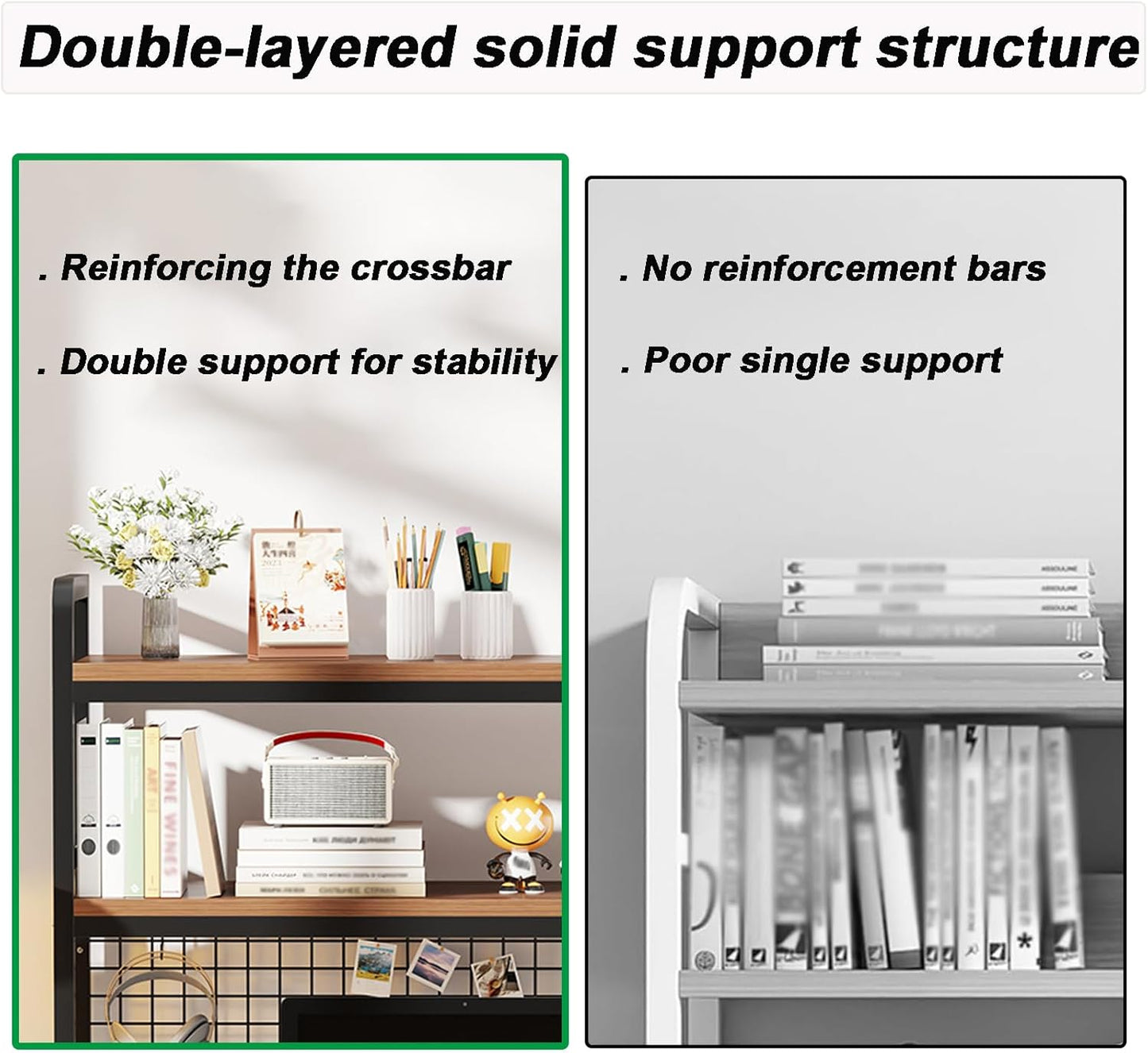 2-Tier Desktop Hutch Bookshelf Metal Desk Shelf Dorm Bookcase for Computer Desk Countertop Storage Organizer Display Rack for Office Home (Black, 29.5in)