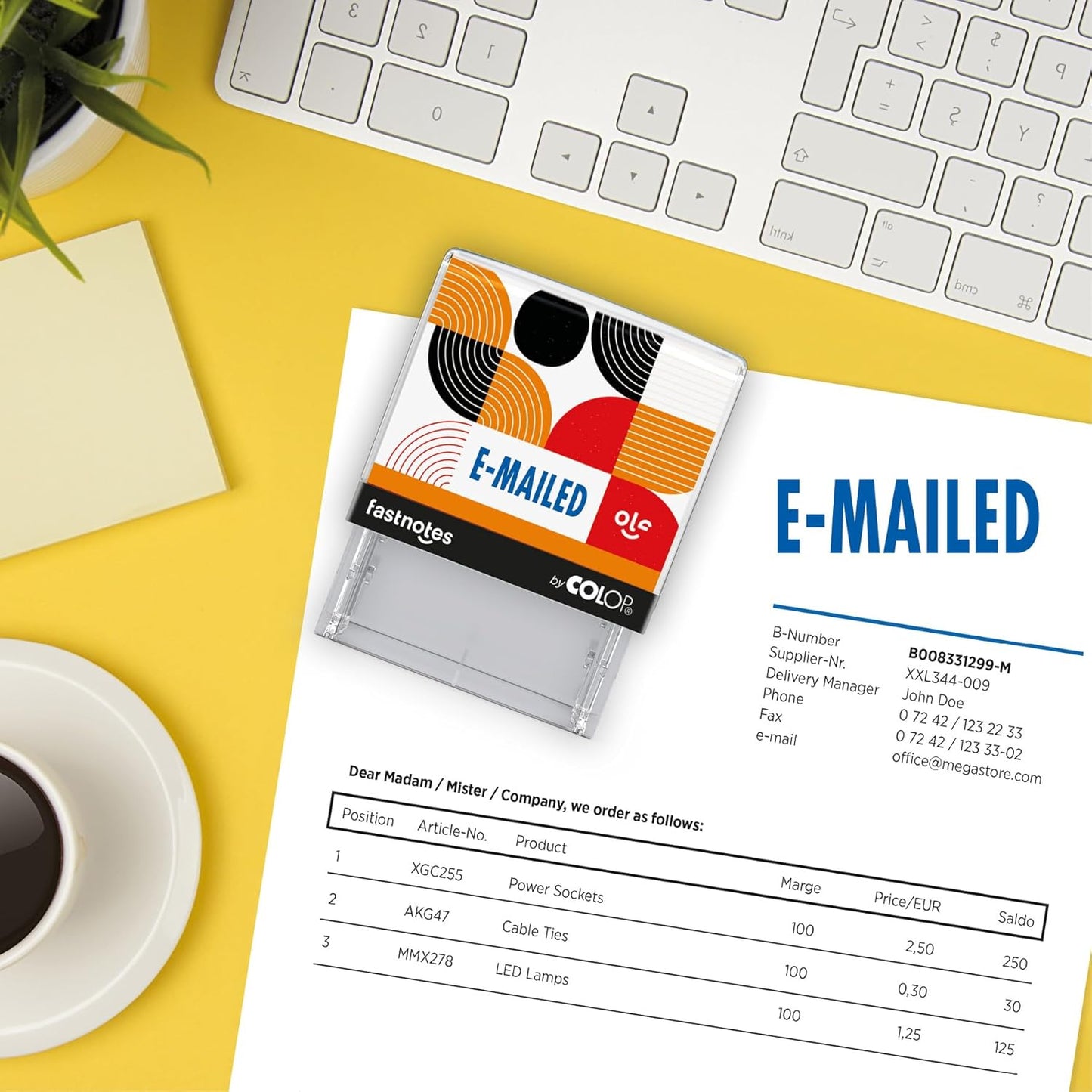 Fastnotes E-MAILED Self-Inking Rubber Stamp by COLOP - Great for Office Documents, Notary, Warehouse, Accounting Paperwork, Business, and Legal Documentation - Blue Ink (E-MAILED- Blue)