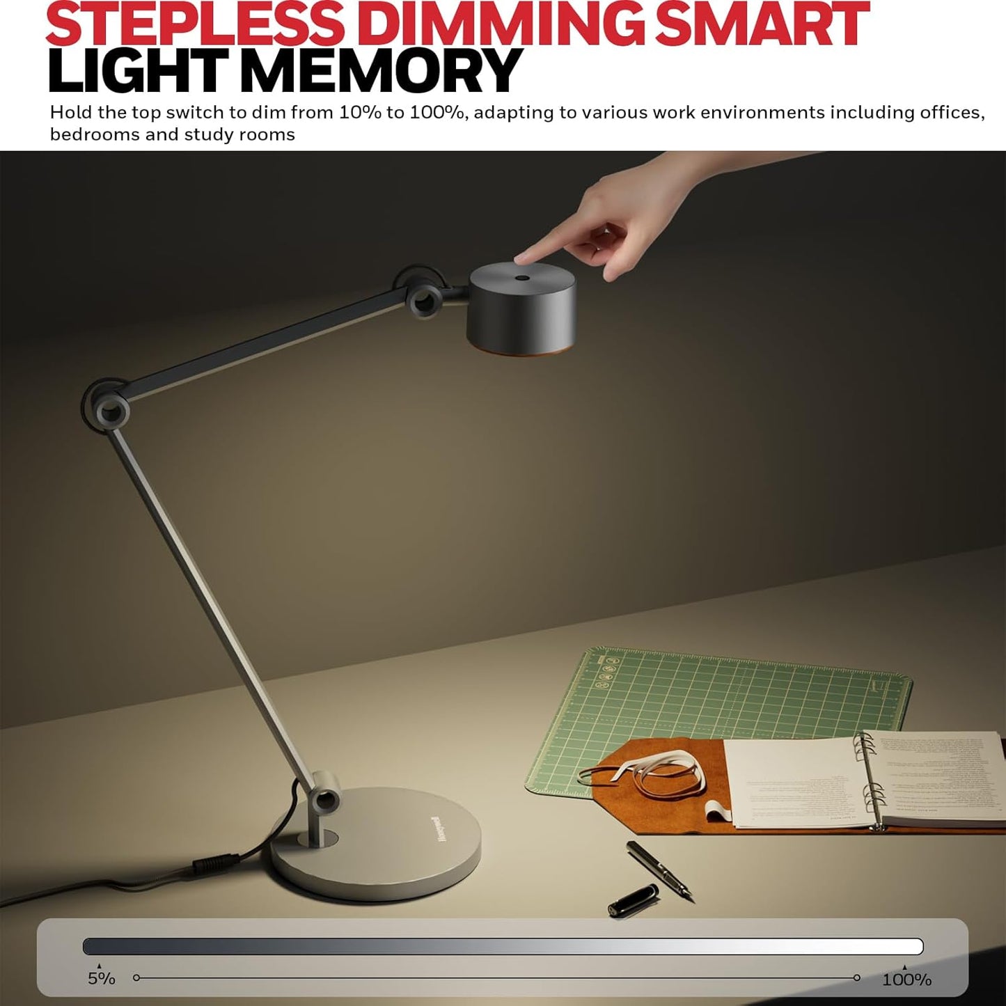 Honeywell LED Desk Lamp, 01A Sunturalux Desk Light for Home Office, 4000K Dimmable Eye Caring Natural Light Architect Lamp with Metal Swing Arm Lamp for Desk Craft Reading