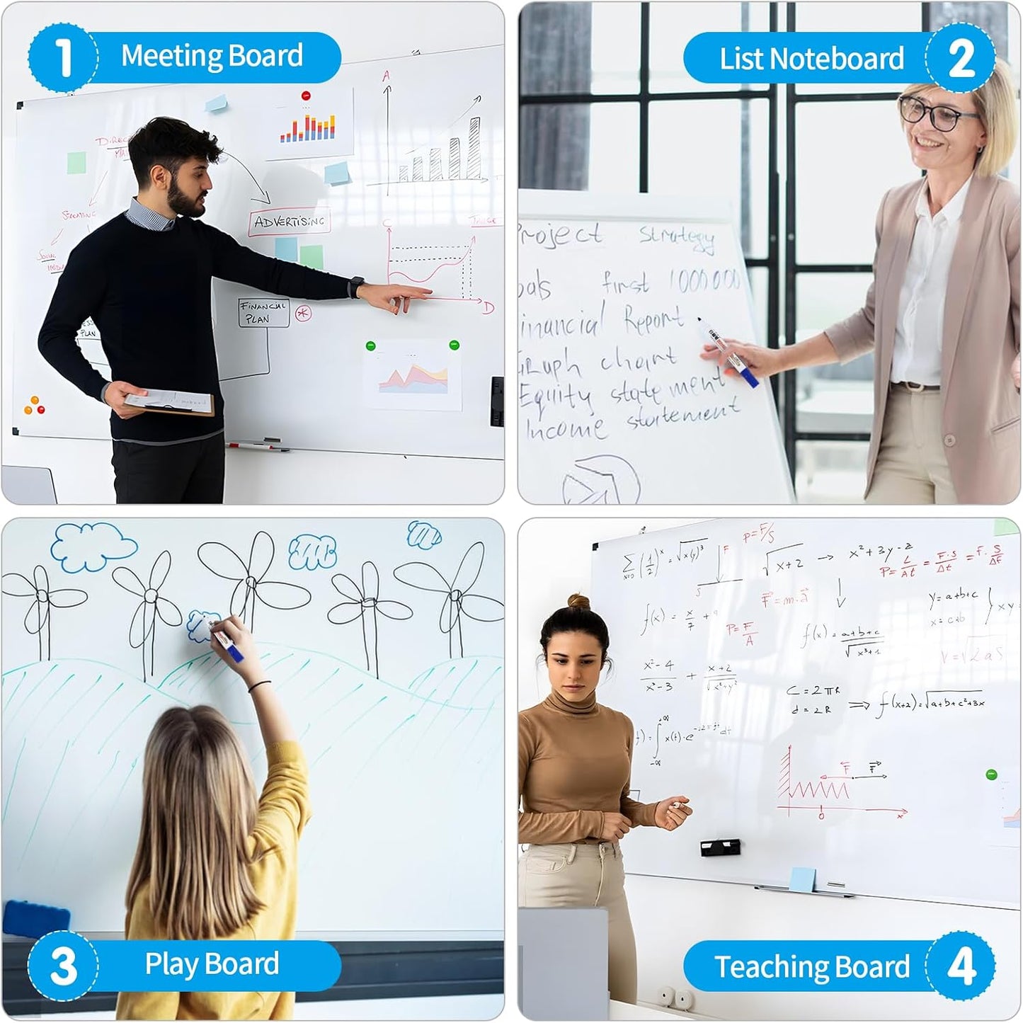 Magnetic Dry Erase Whiteboard 50"x35.5"- Self-Adhesive Flexible Wall Board Kit with 11 Markers, 6 Magnets, Magnetic Eraser & Holder - Ultra Smooth Writing,Effortless Clean for Office, Home, School