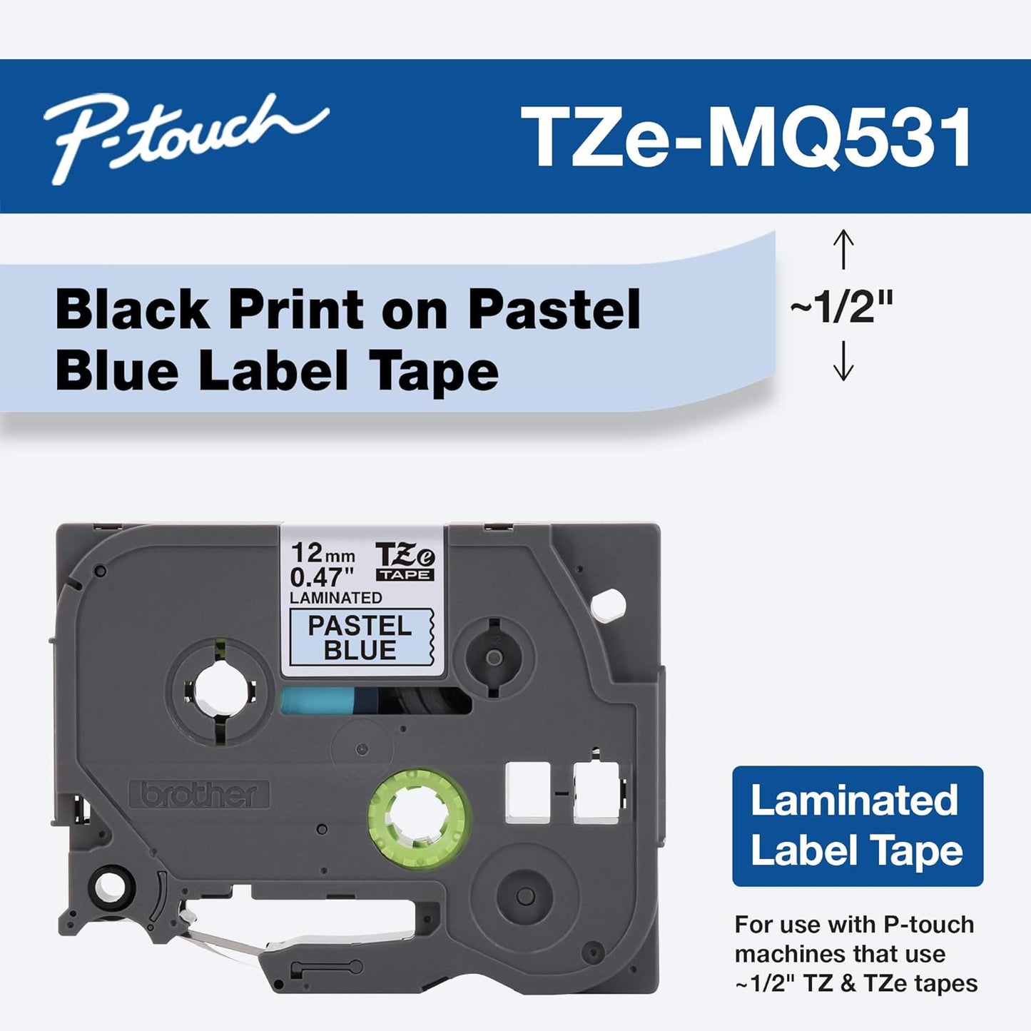Brother Genuine P-touch TZE-MQG35 Tape, 1/2" (0.47") Wide Standard Laminated Tape, White on Lime Green, Laminated for Indoor or Outdoor Use, Water-Resistant, 0.47" x 16.4' (12mm x 5M), TZEMQG36