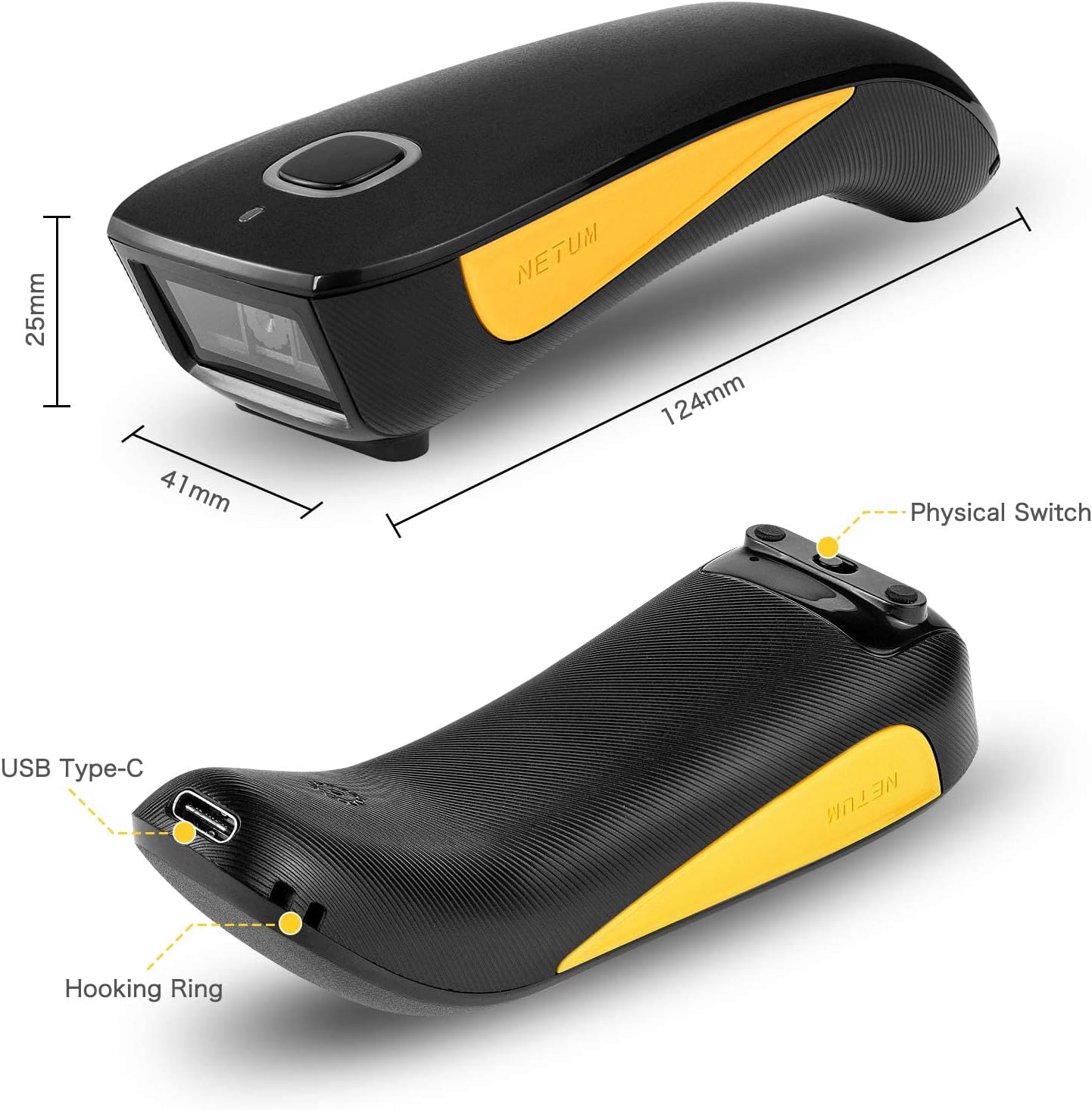 NETUM QR Code Scanner, Mini Barcode Scanner Bluetooth Compatible, Small Portable USB 1D 2D Bar Code Scanner for Inventory, 2.4G Cordless Image Reader for Tablet iPhone iPad Android iOS PC POS - C750