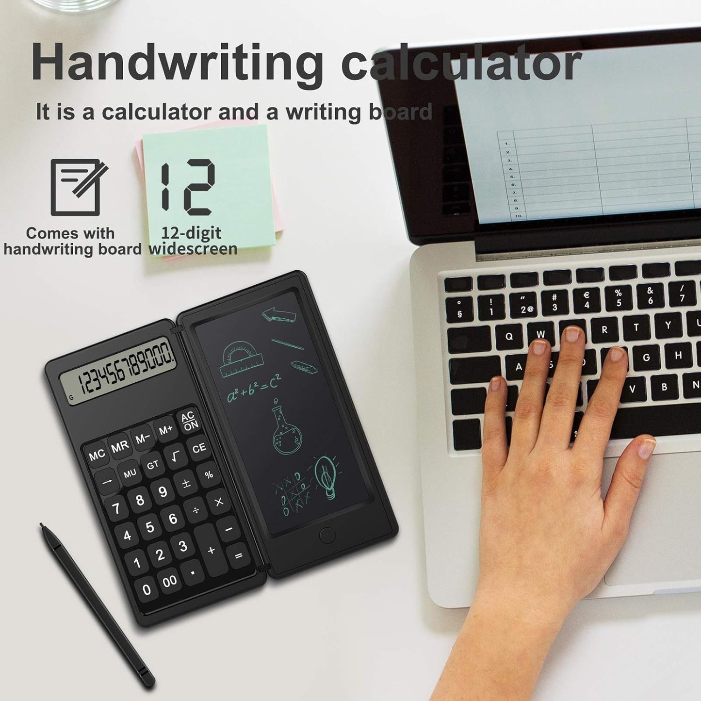 Doodle Pad Calculators, Kids Calculator with Writing Tablet & 6 LCD Display, 12 Digit Electronic Board Drawing/Memo Pads