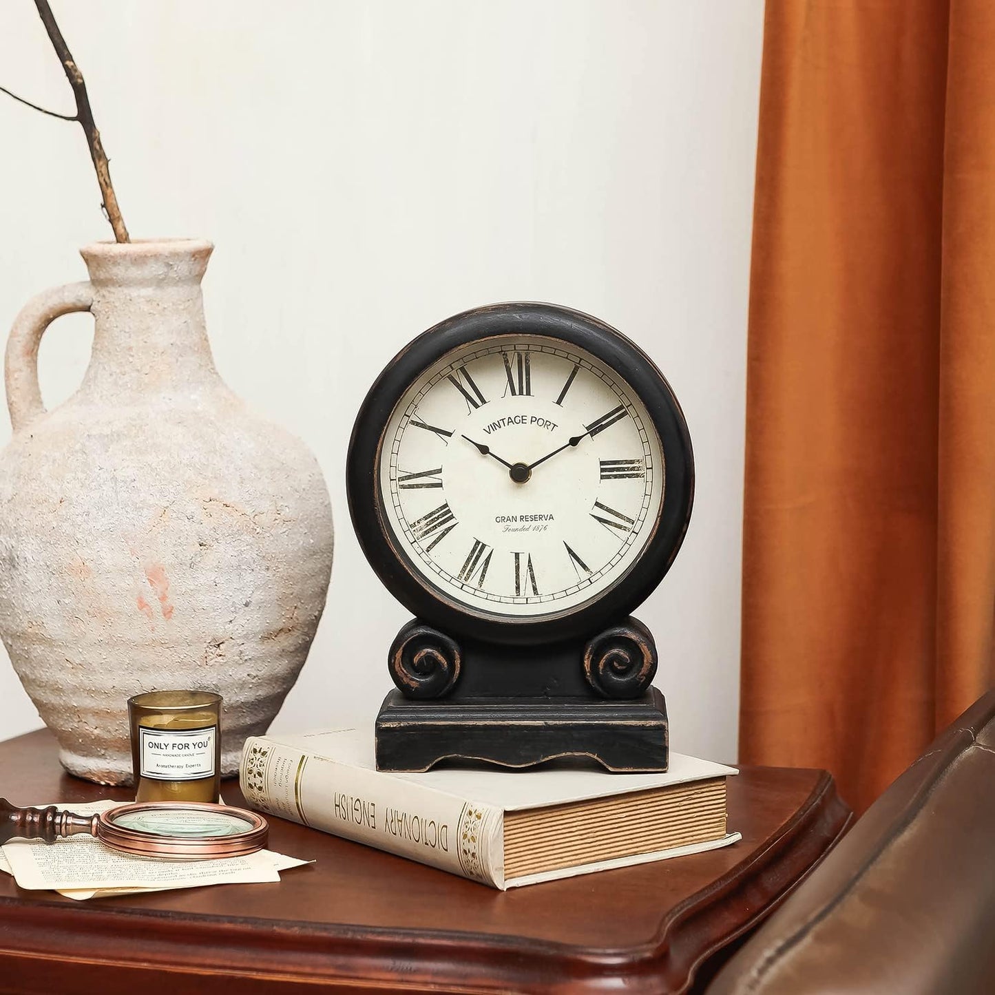 NIKKY HOME Mantel Clock, Retro Desk Clock Silent-Non-Ticking Battery Operated Wooden Mantel Clock for Living Room, Bedroom, Shelf Decoration, Fireplace, Farmhouse Decor