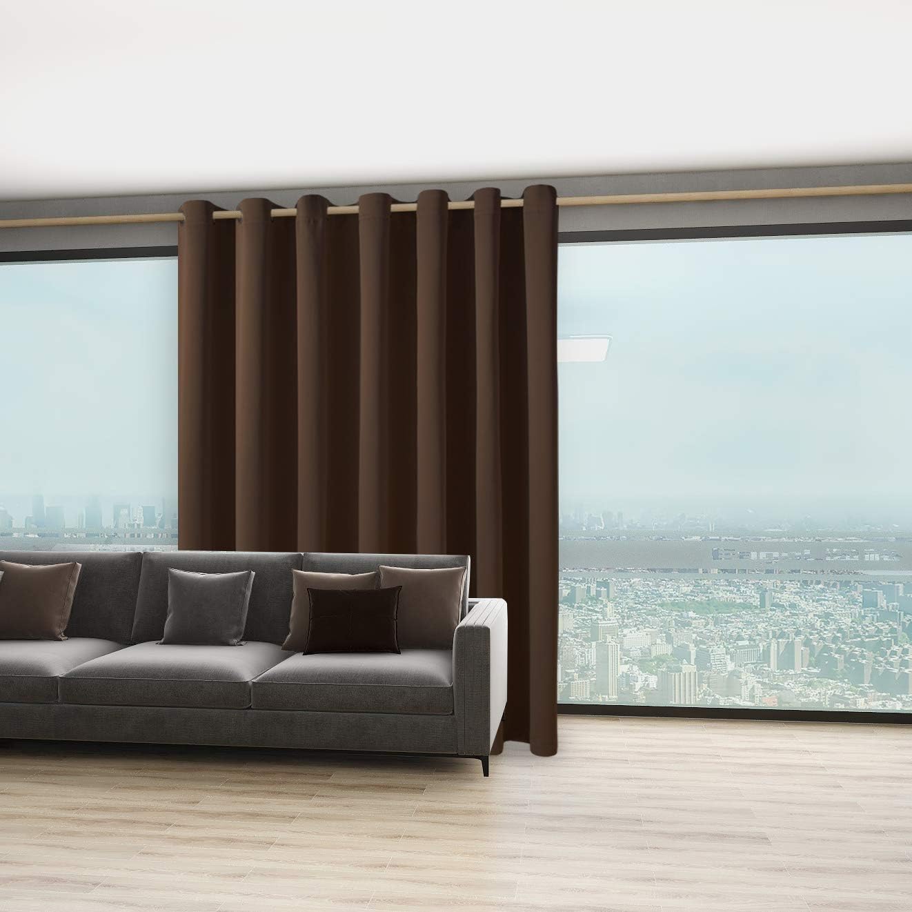 BONZER Extra Wide Room Divider Curtain Screen Partitions Total Privacy Wall Noise Reducing Blackout Curtains for Home Theatre, Storage, 108L x 120W Inch (9L x 10W ft), 1 Panel, Chocolate