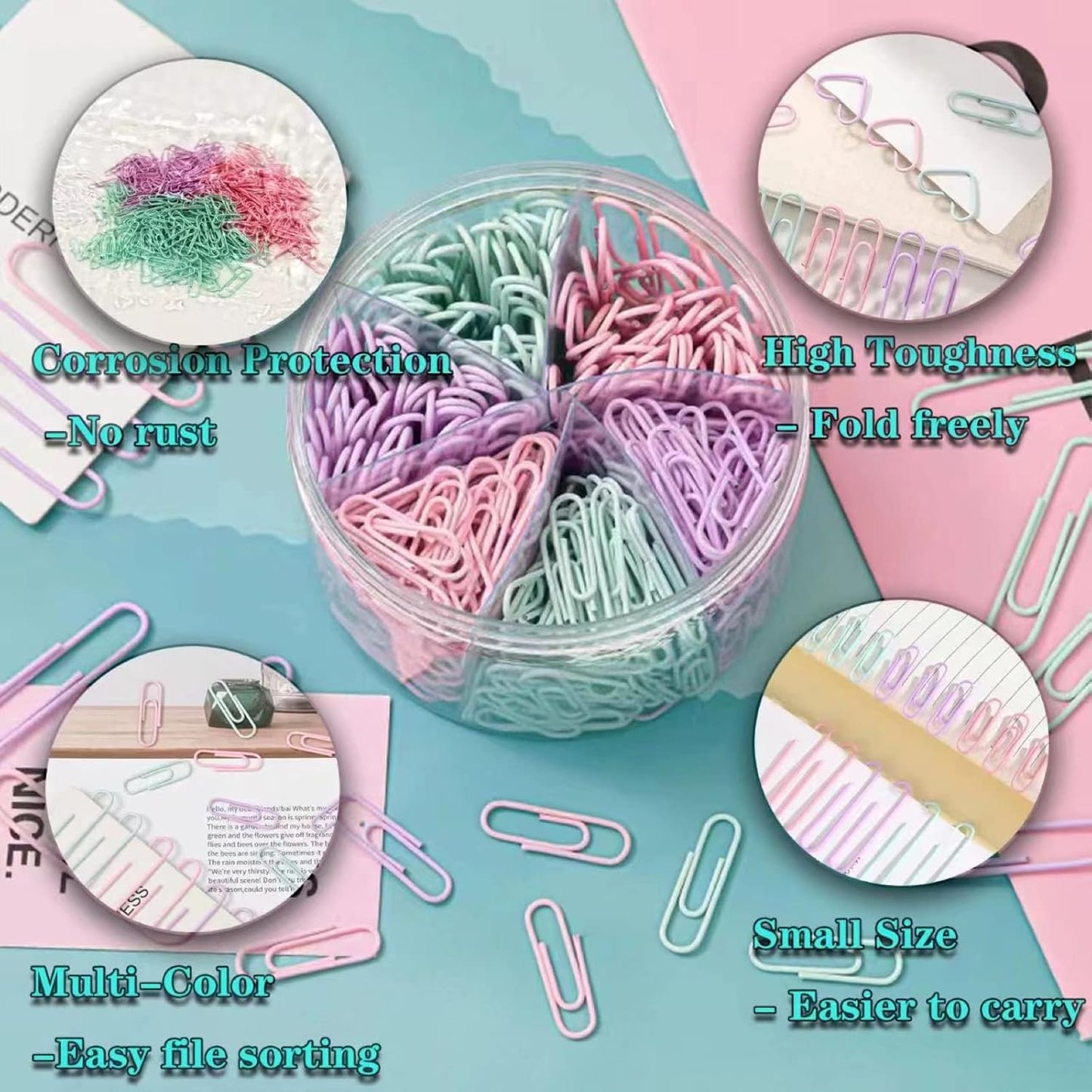 Macaron Colored Paper Clips, 1.1" Medium Paper Clip（28mm, 600pcs Paperclips for Office Supplies and Organization