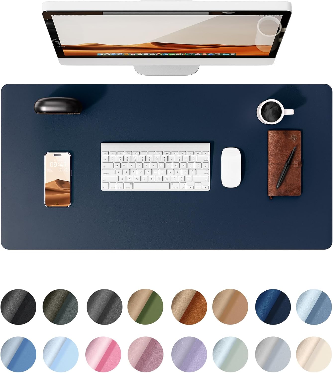 YSAGi Leather Desk Protector, Office Mat, Large Mouse Mat, Non-Slip PU Leather Blotter, Laptop Pad, Waterproof Writing Pad for Office and Home (Dark Blue, 31.5" x 15.8")