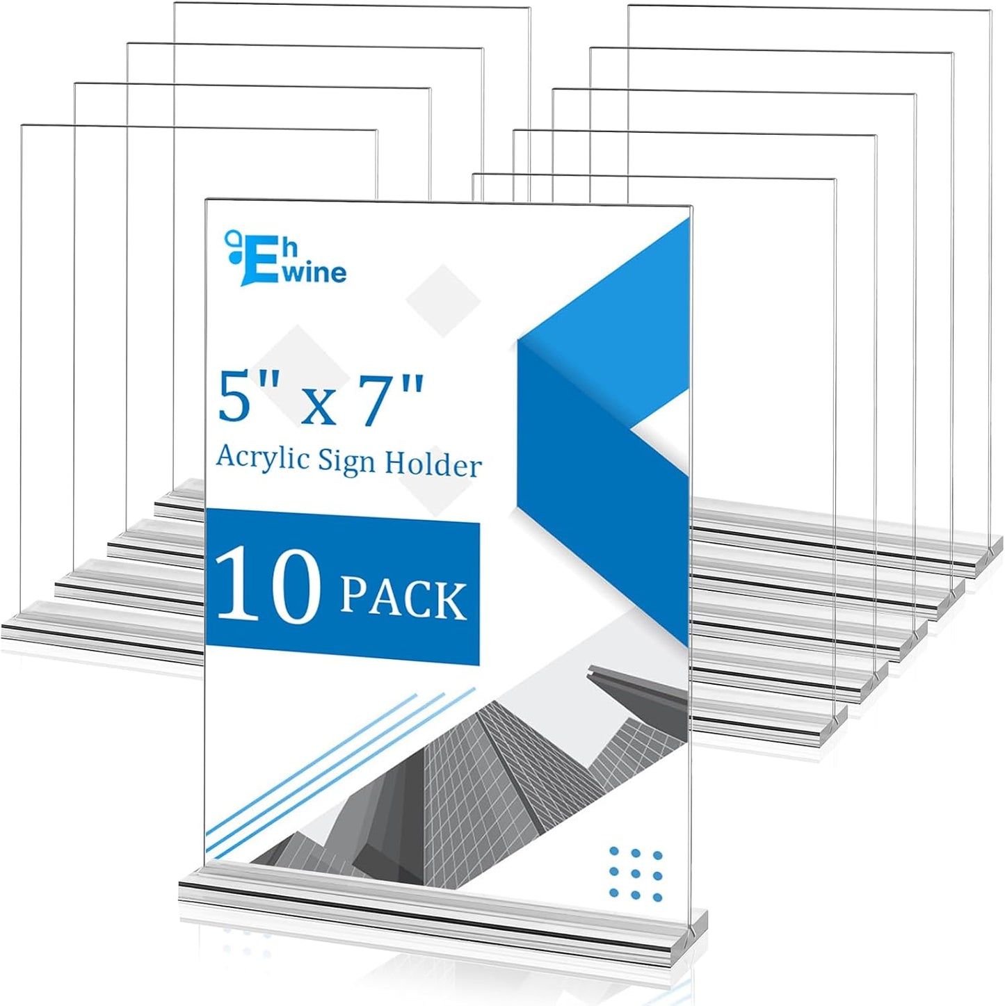EHWINE 10 Pack Acrylic Sign Holders - 5 x 7, Double-Sided Stand Up Table Top Sign Holders, Clear Acrylic Picture Frame Menu Flyer Paper Display Stand for Office Business Store Wedding Party