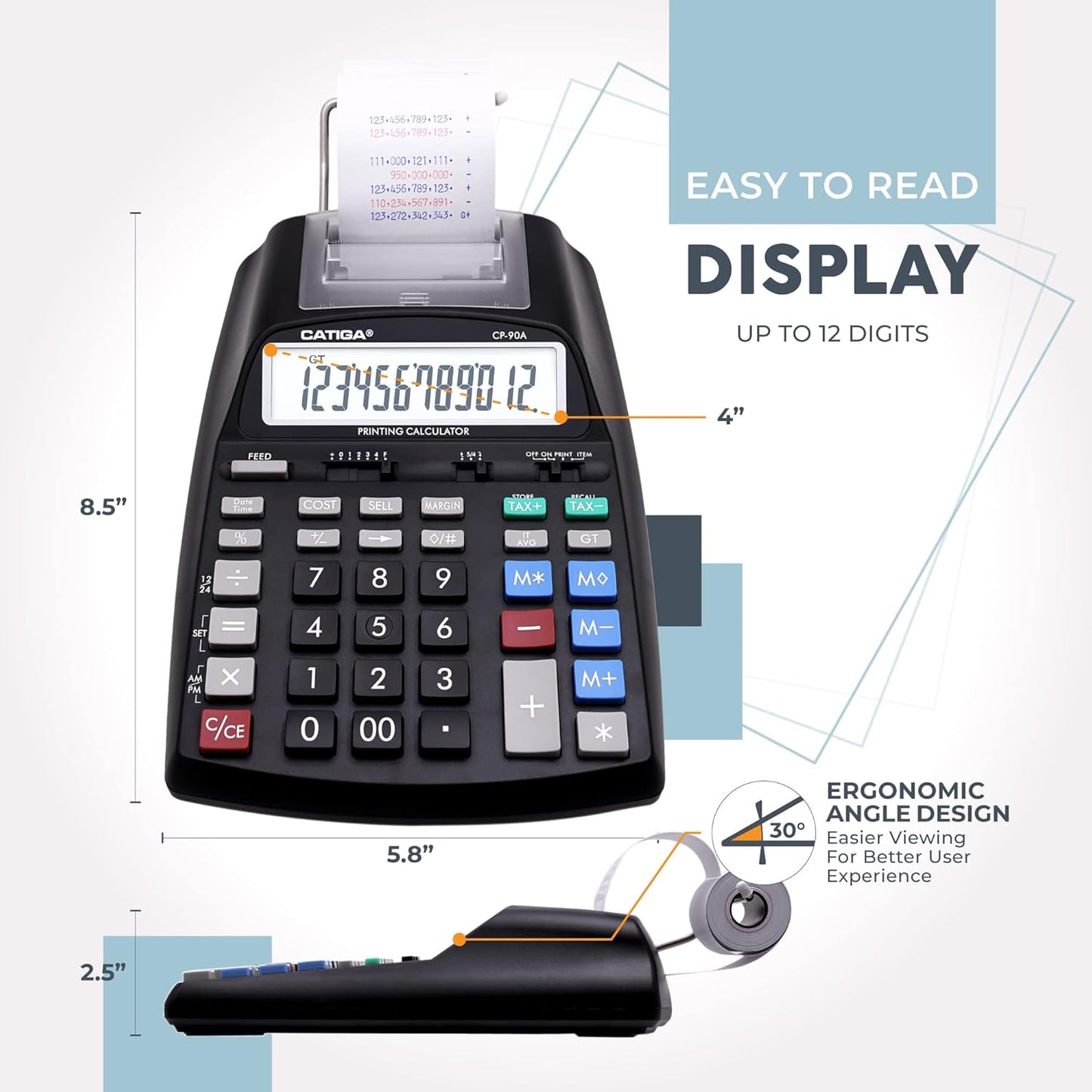 CATIGA New & Upgraded 2025 Printing Calculator Adding Machine 10 Key, Desktop Home Office Calculator with Paper Roll Print Out, Accounting Business Finance