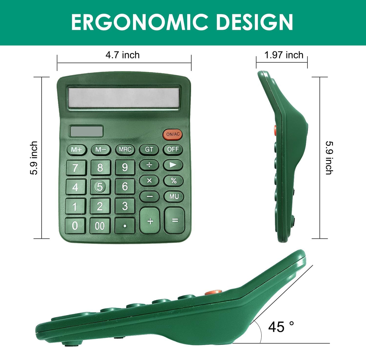 8 Pack Calculator Desktop, 12-Digit Solar Basic Calculators Dual Power Electronic Calculators with Large LCD Display Big Button for Office Home and School (Dark Green)