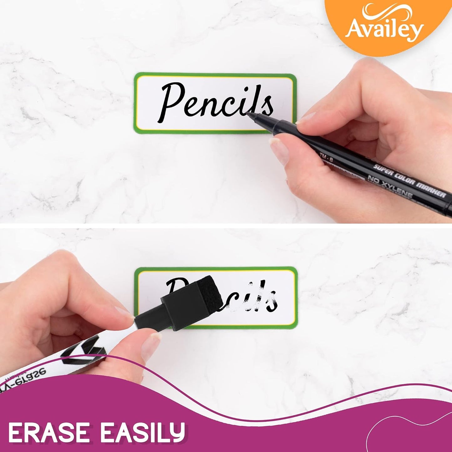 Availey 40 Pieces (3 x 2") - Colored Border Magnetic Dry Erase Labels - Reusable Strips for Classroom Home Office Garage - Refrigerator Blank Writable Erasable Cards - Name Tags Students Locker Shelf