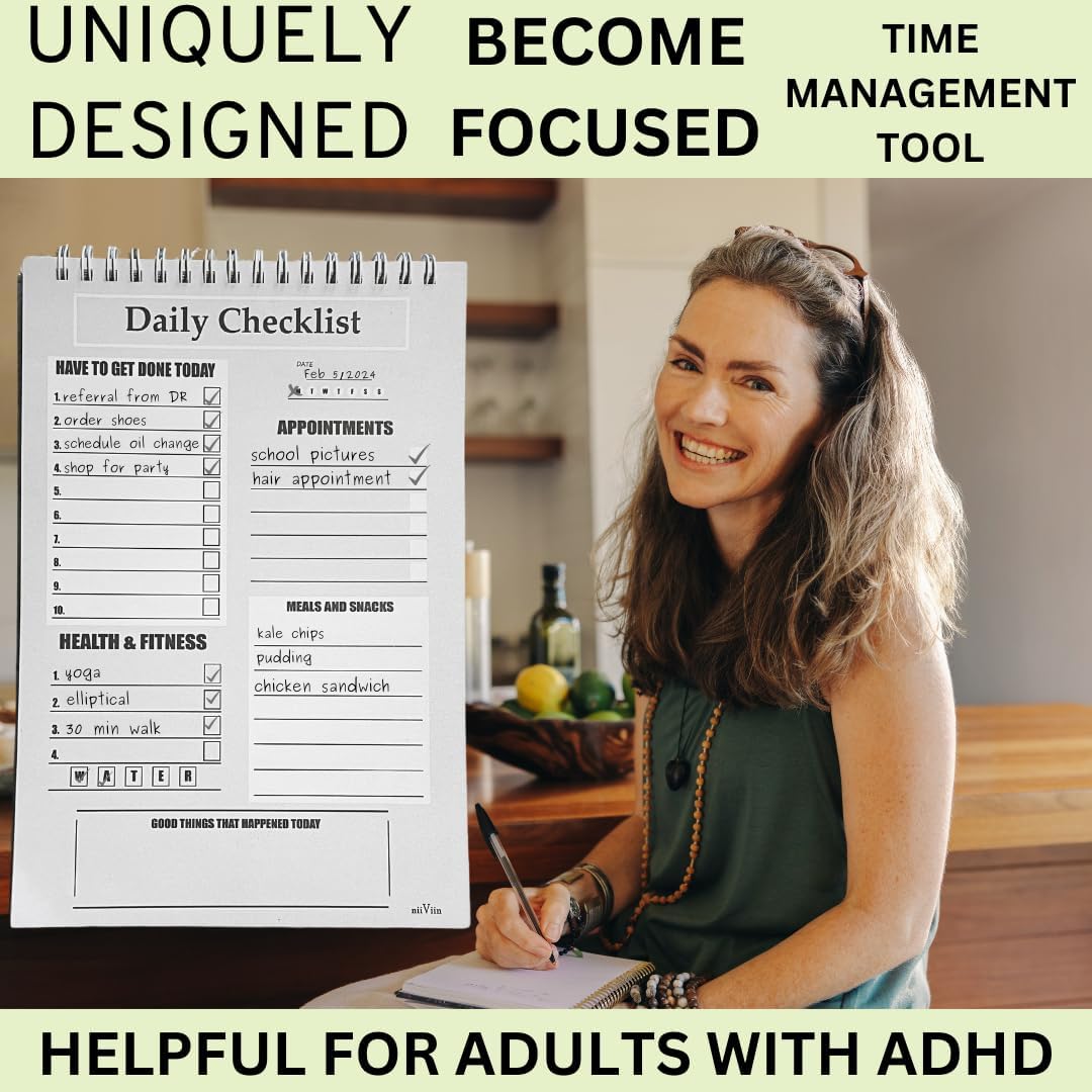 Daily To Do List Notebook - ADHD Planner For Adults, 60 Double-Sided Premium Sheets, Things To Do Notepad, Clear Cover, 6” x 9” Spiral Daily Checklist
