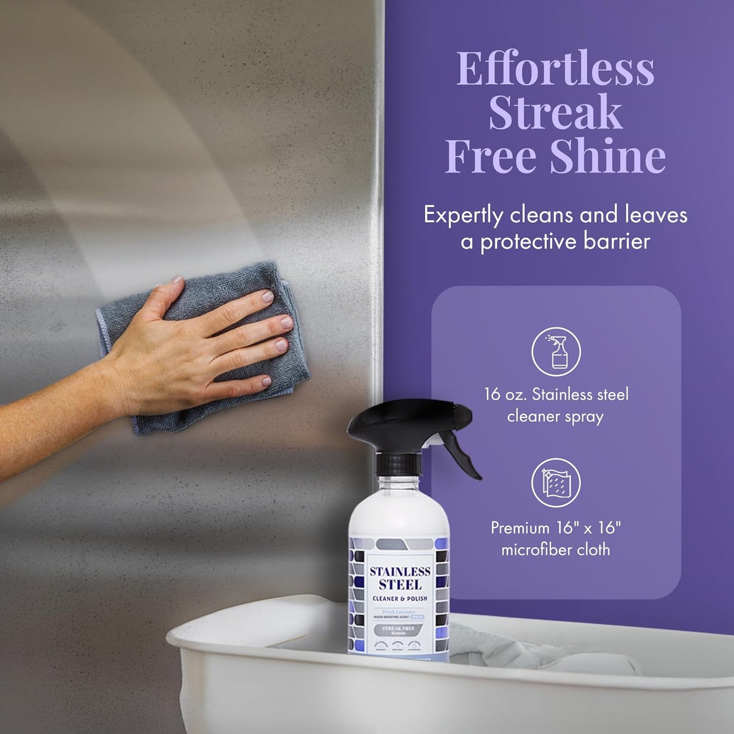 Therapy Stainless Steel Cleaner and Polish 100% USDA Biobased, Fingerprint and Residue Remover, Lavender Essential Oil Scent, Sink Cleaner, Grill Spray